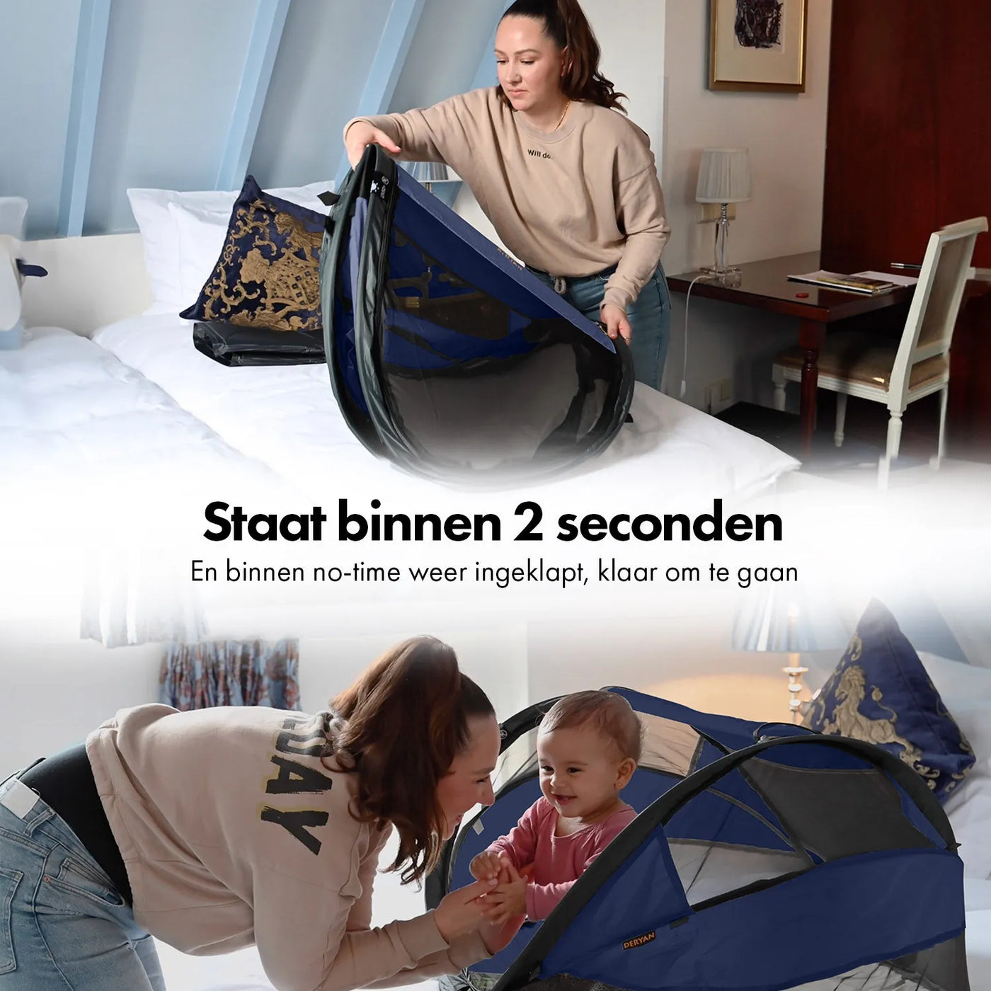 DERYAN Baby Luxe Campingbedje – Inclusief zelfopblaasbare matras - Navy