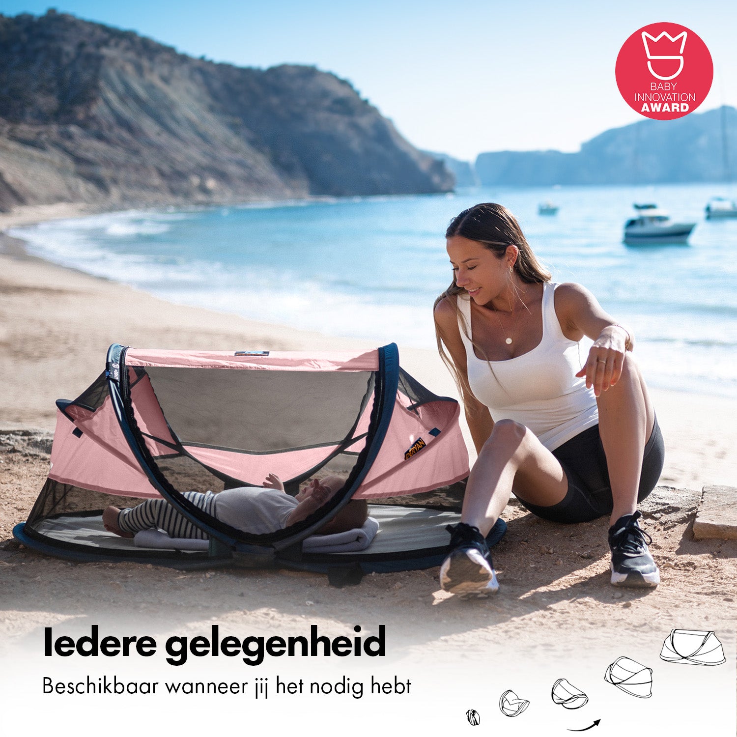 DERYAN Baby Luxe Campingbedje – Inclusief zelfopblaasbare matras - Rose