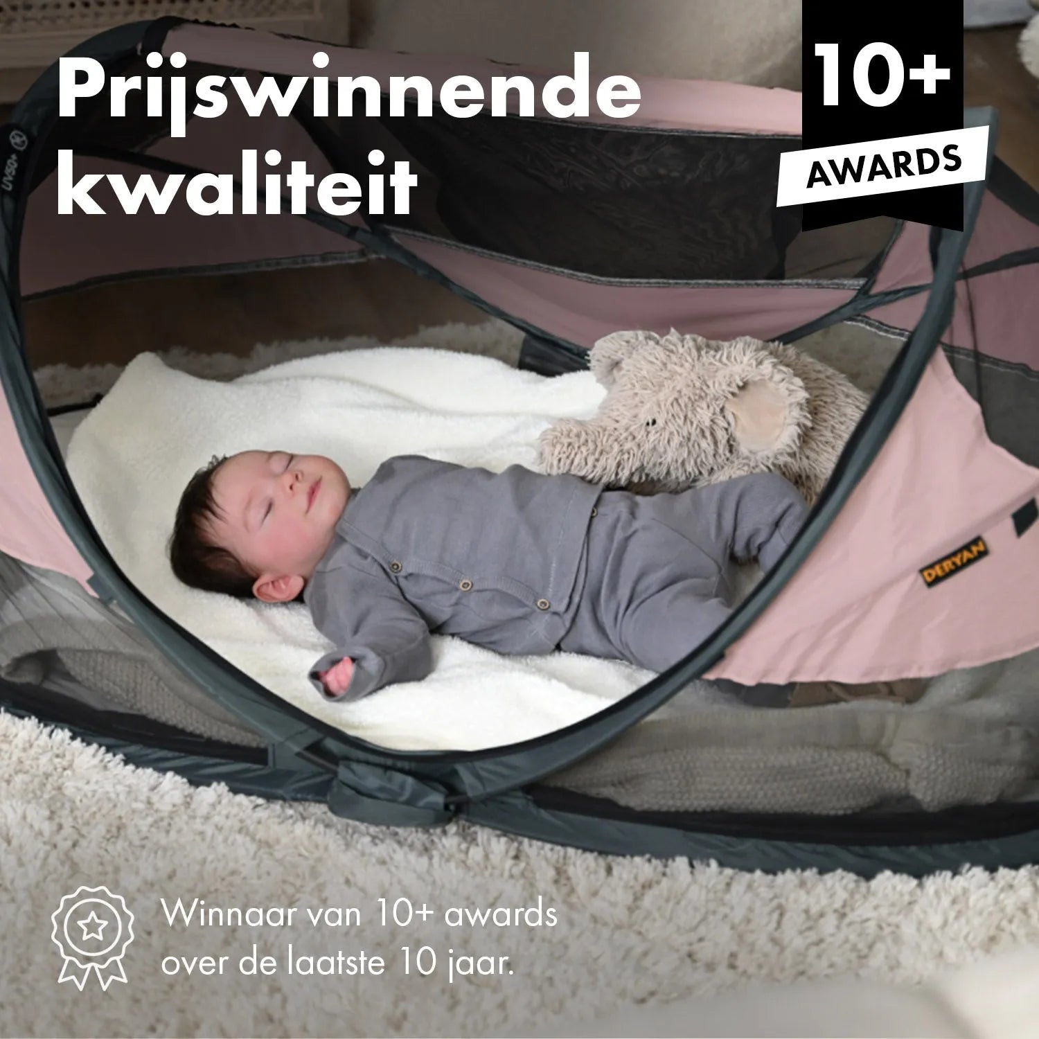 DERYAN Baby Luxe Campingbedje – Inclusief zelfopblaasbare matras - Rose