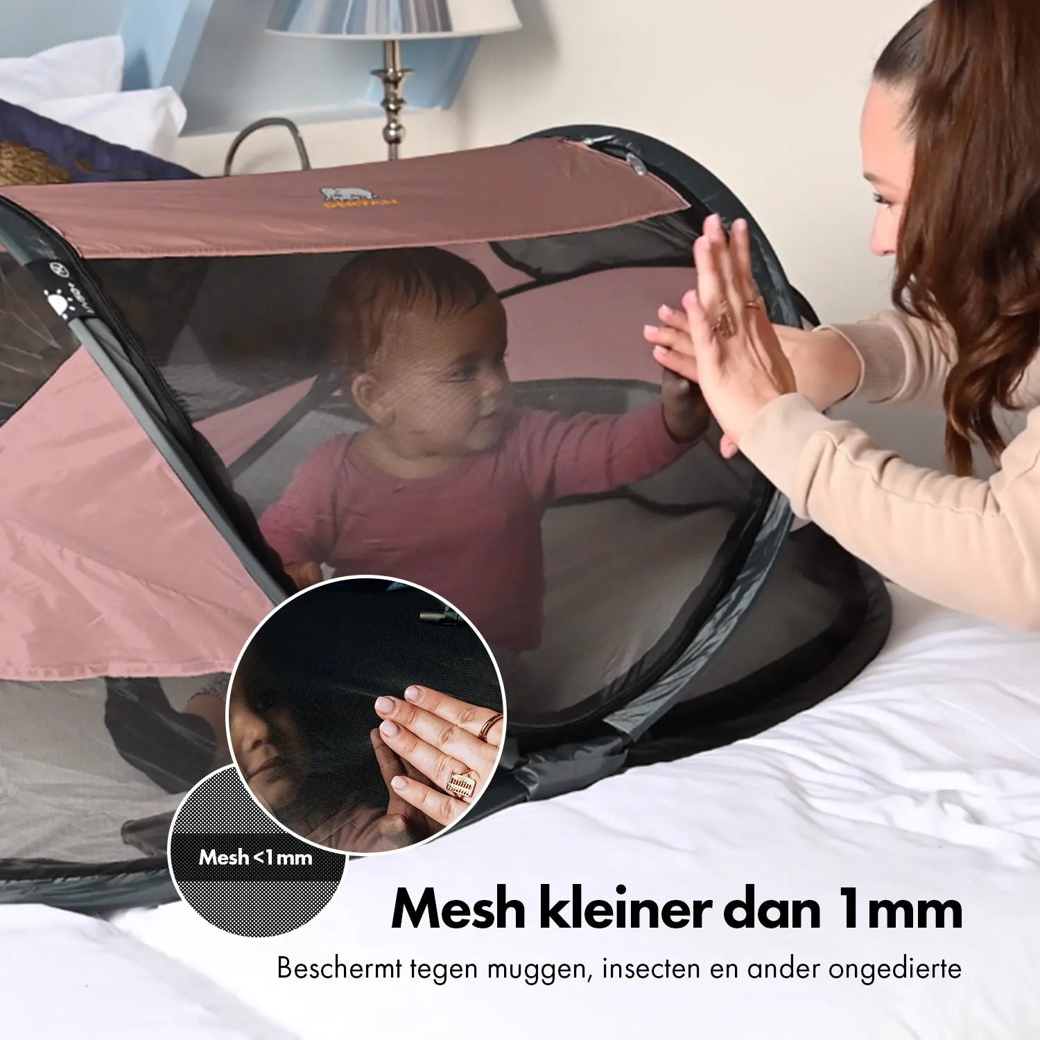 DERYAN Baby Luxe Campingbedje – Inclusief zelfopblaasbare matras - Rose