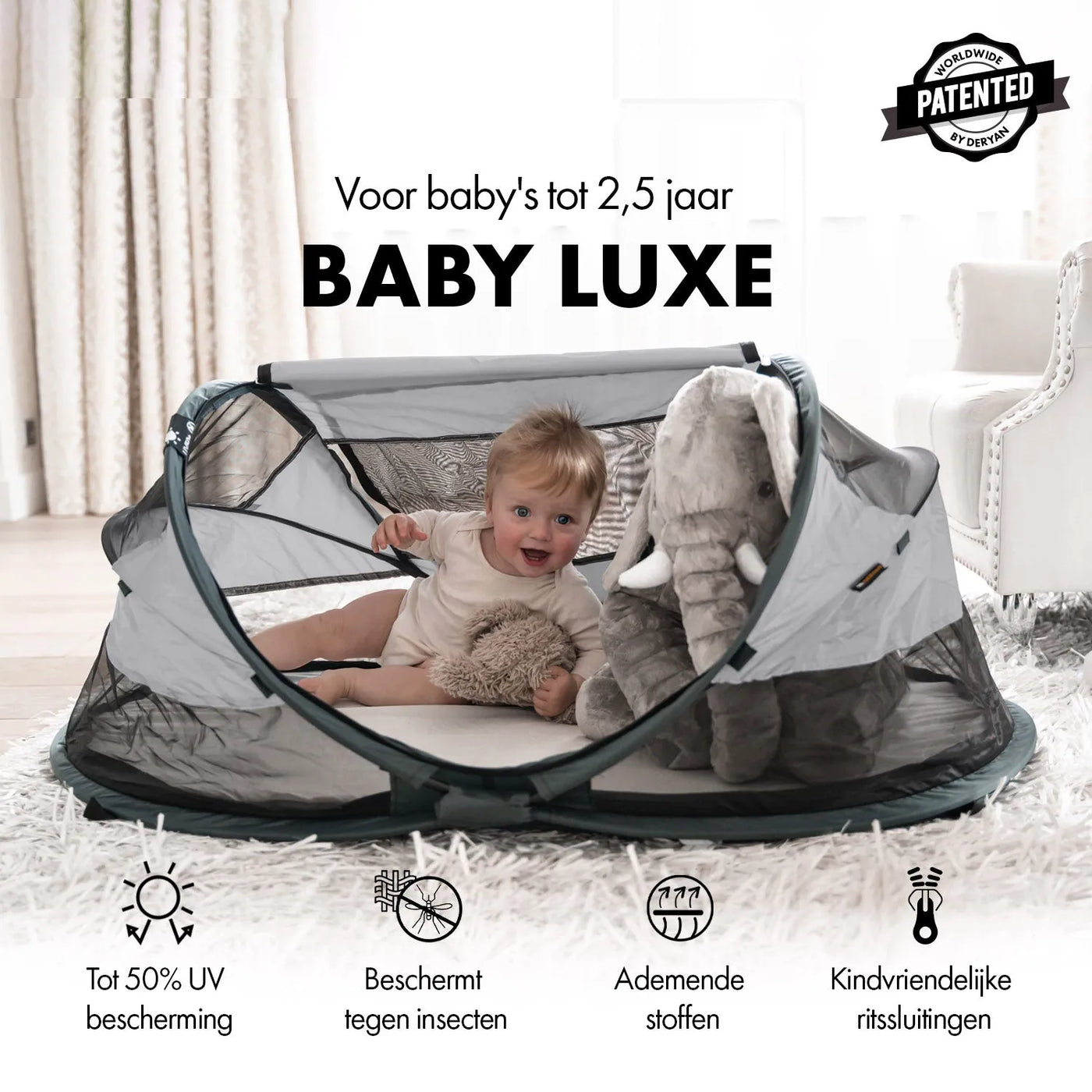 Deryan Baby Luxe Camping Cot - Includes self-inflating mattress - Silver