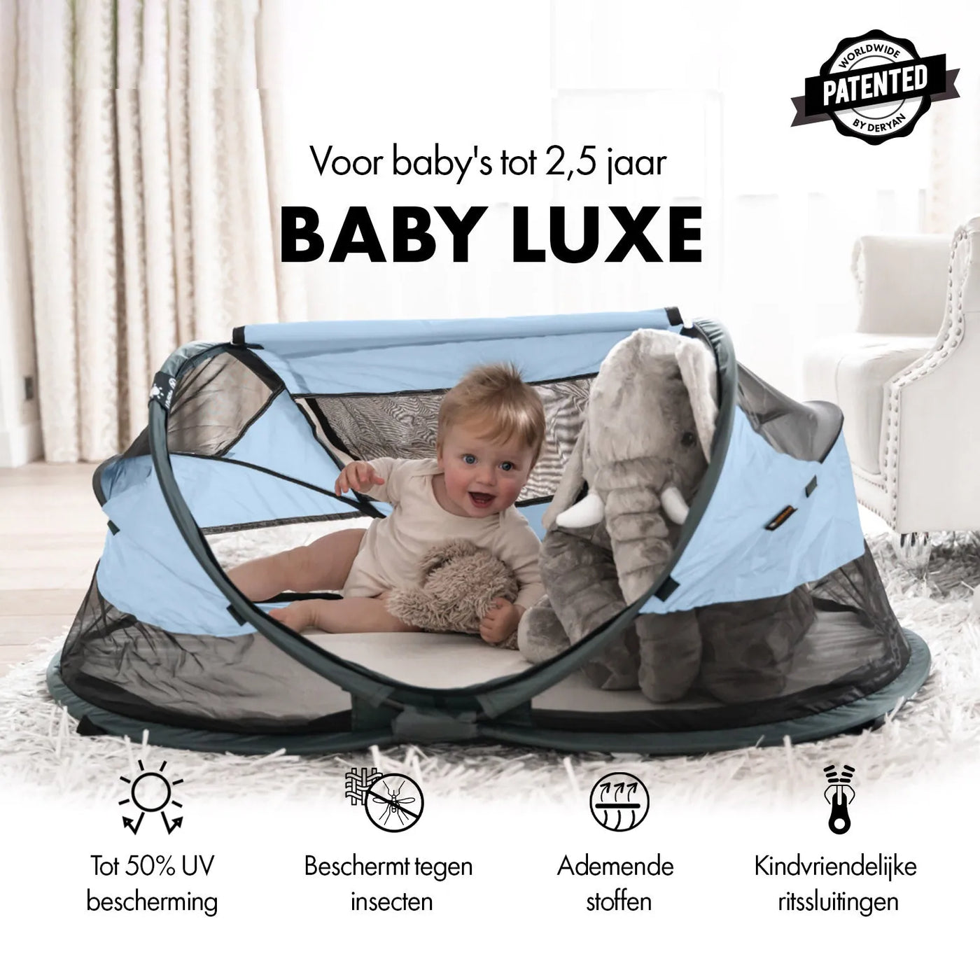 DERYAN Baby Luxe Campingbedje – Inclusief zelfopblaasbare matras - Sky Blue