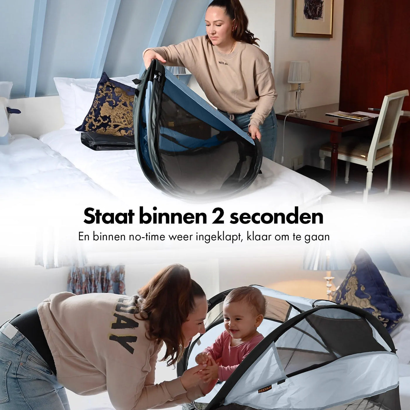 DERYAN Baby Luxe Campingbedje – Inclusief zelfopblaasbare matras - Sky Blue