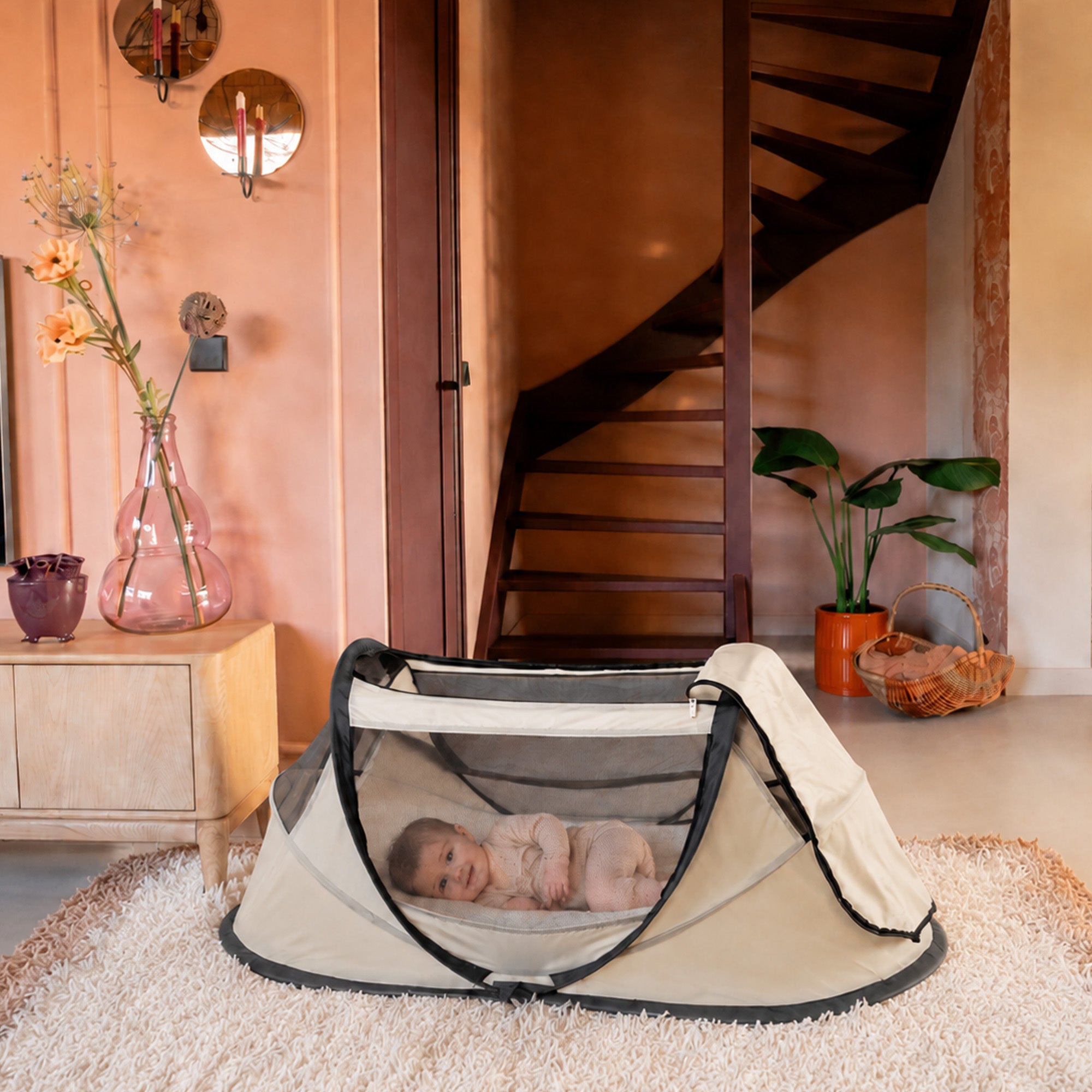 BabyBox Baby Tent Travel Cot + Mattress - Cream
