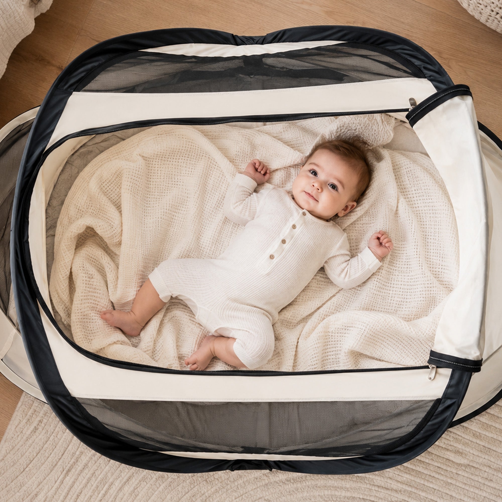 BabyBox Baby Tent Travel Cot + Mattress - Cream