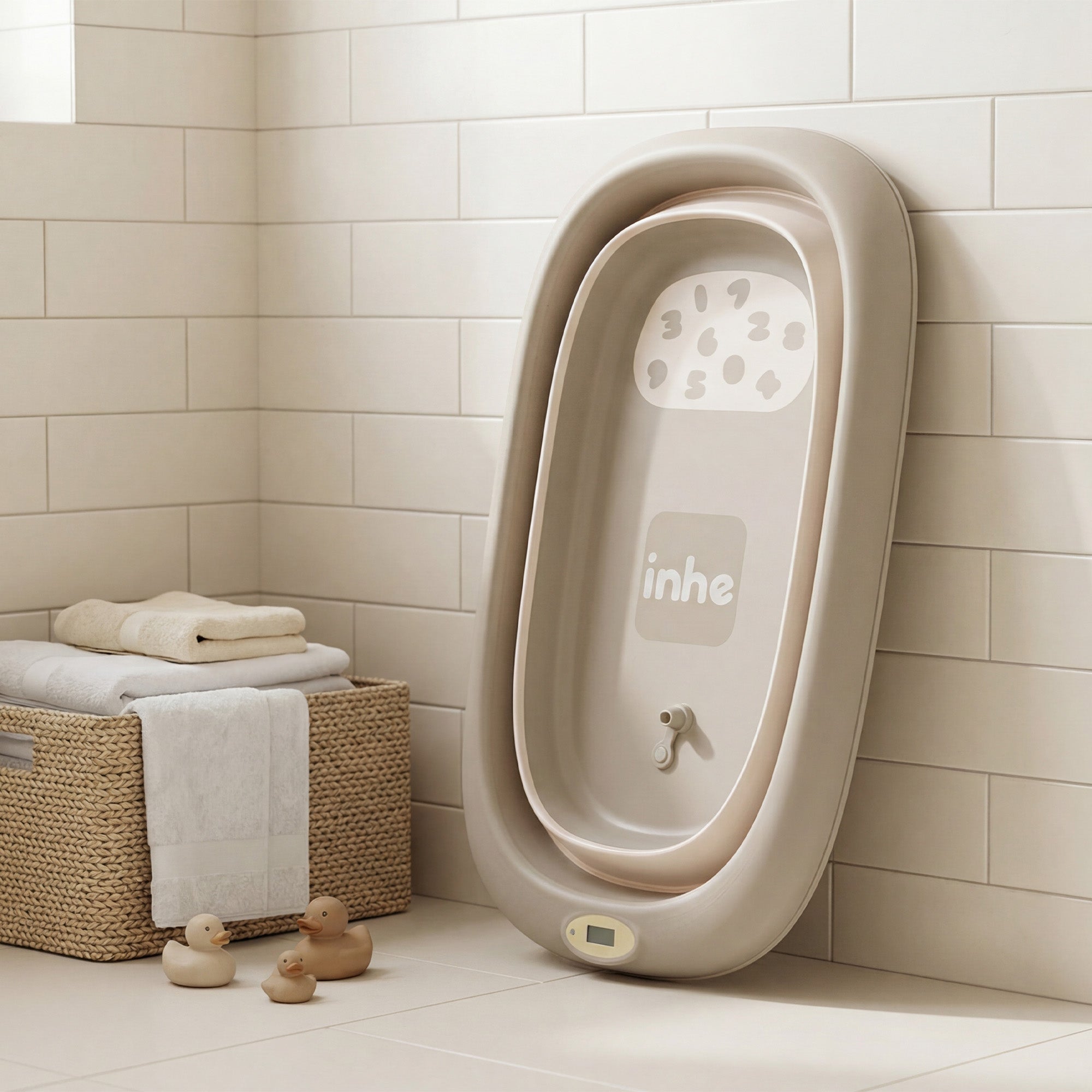 Opvouwbaar Babybad met Thermometer & Badkussen - Peuterbadje - Babybadje- Babyspullen - Babybadje met standaard - baby bad - Kinderbadje - Babyspullen - Baby bad set