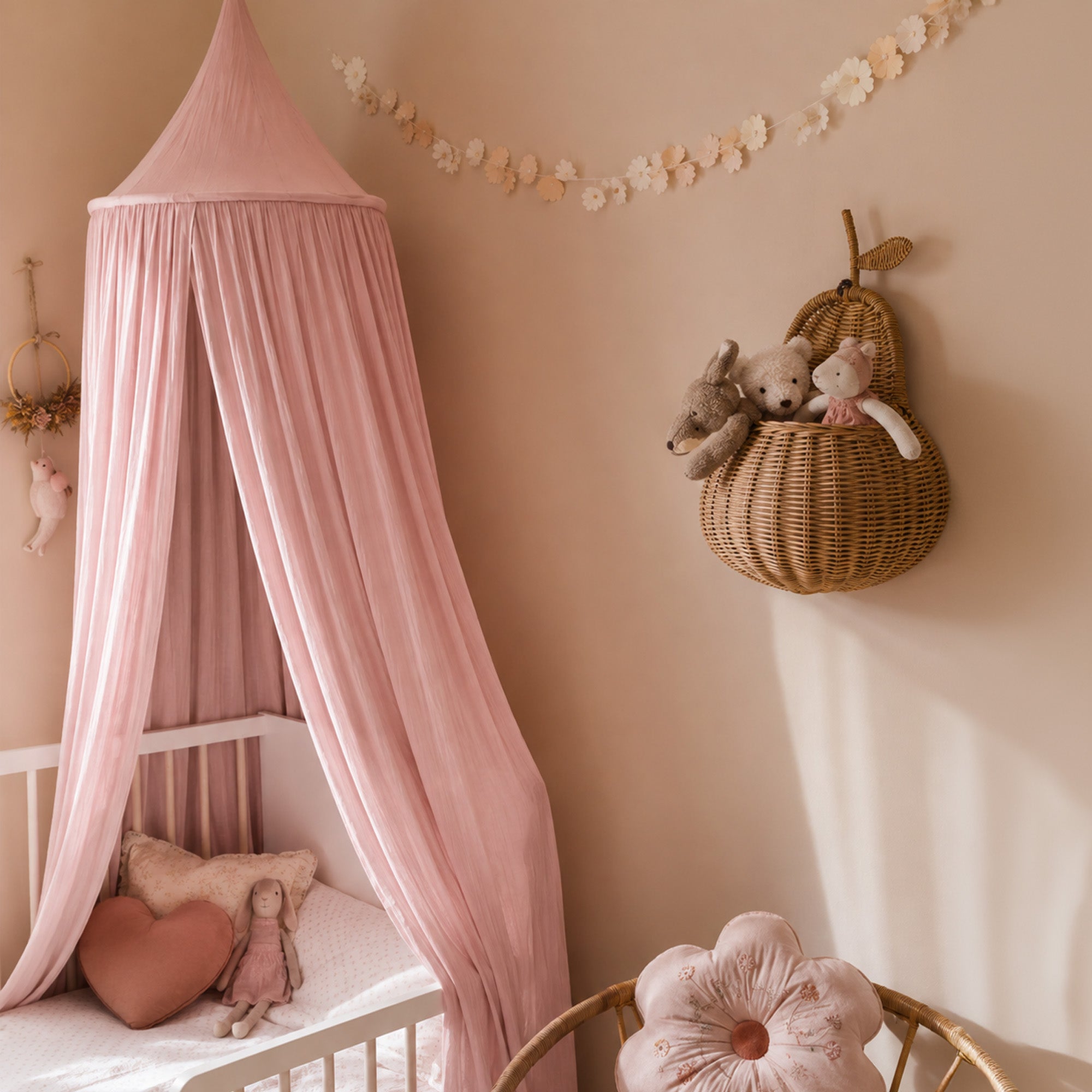 DERYAN Baby Mosquito Net Vintage 245cm - Children's Mosquito Net - Canopy Pale Pink