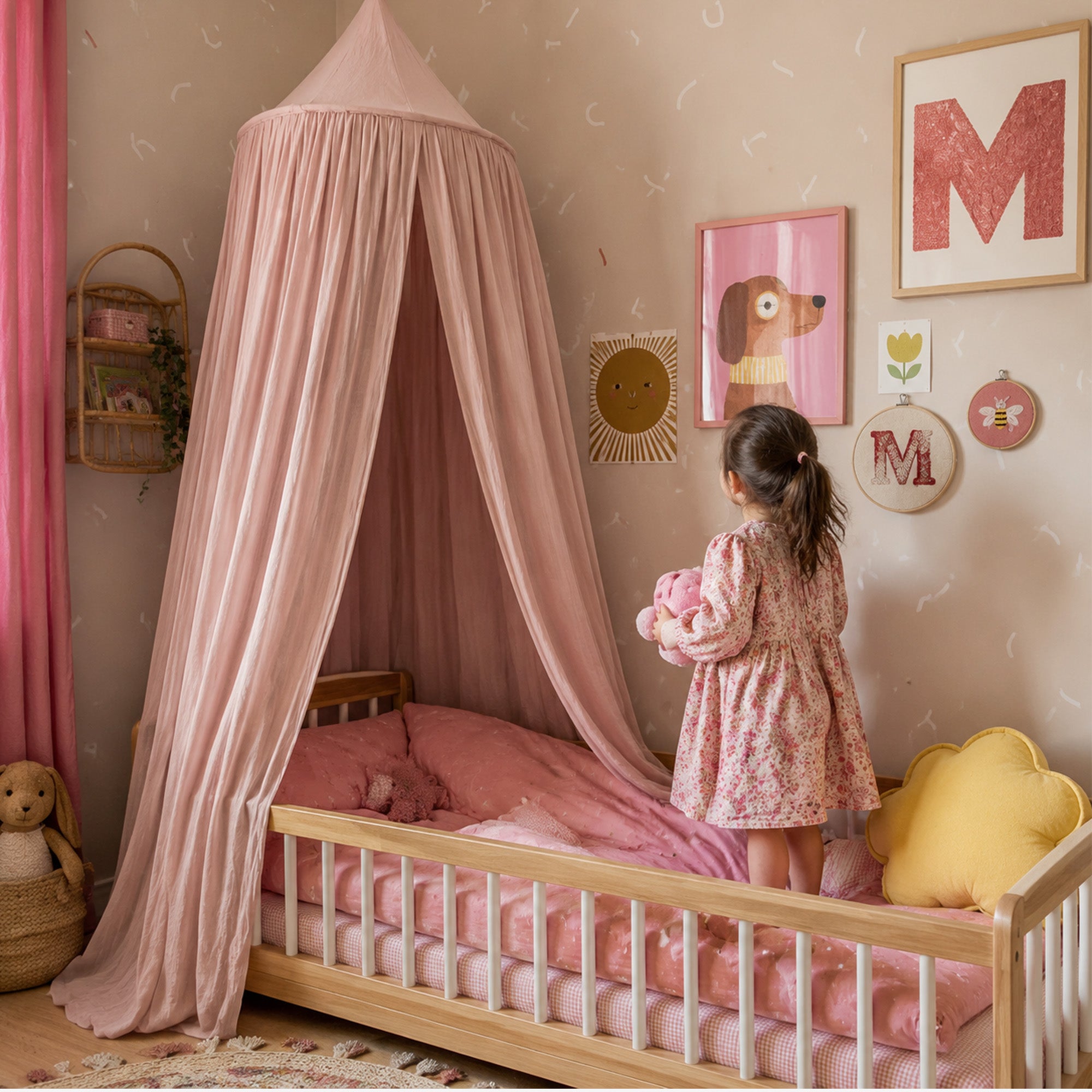 DERYAN Baby Mosquito Net Vintage 245cm - Children's Mosquito Net - Canopy Pale Pink