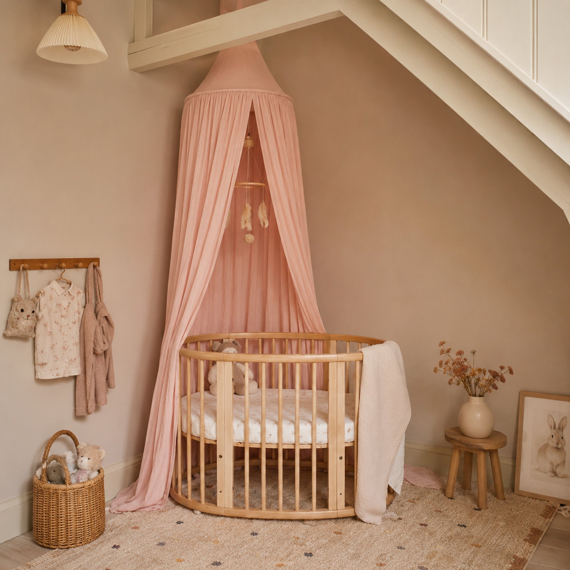 DERYAN Baby Mosquito Net Vintage 245cm - Children's Mosquito Net - Canopy Pale Pink