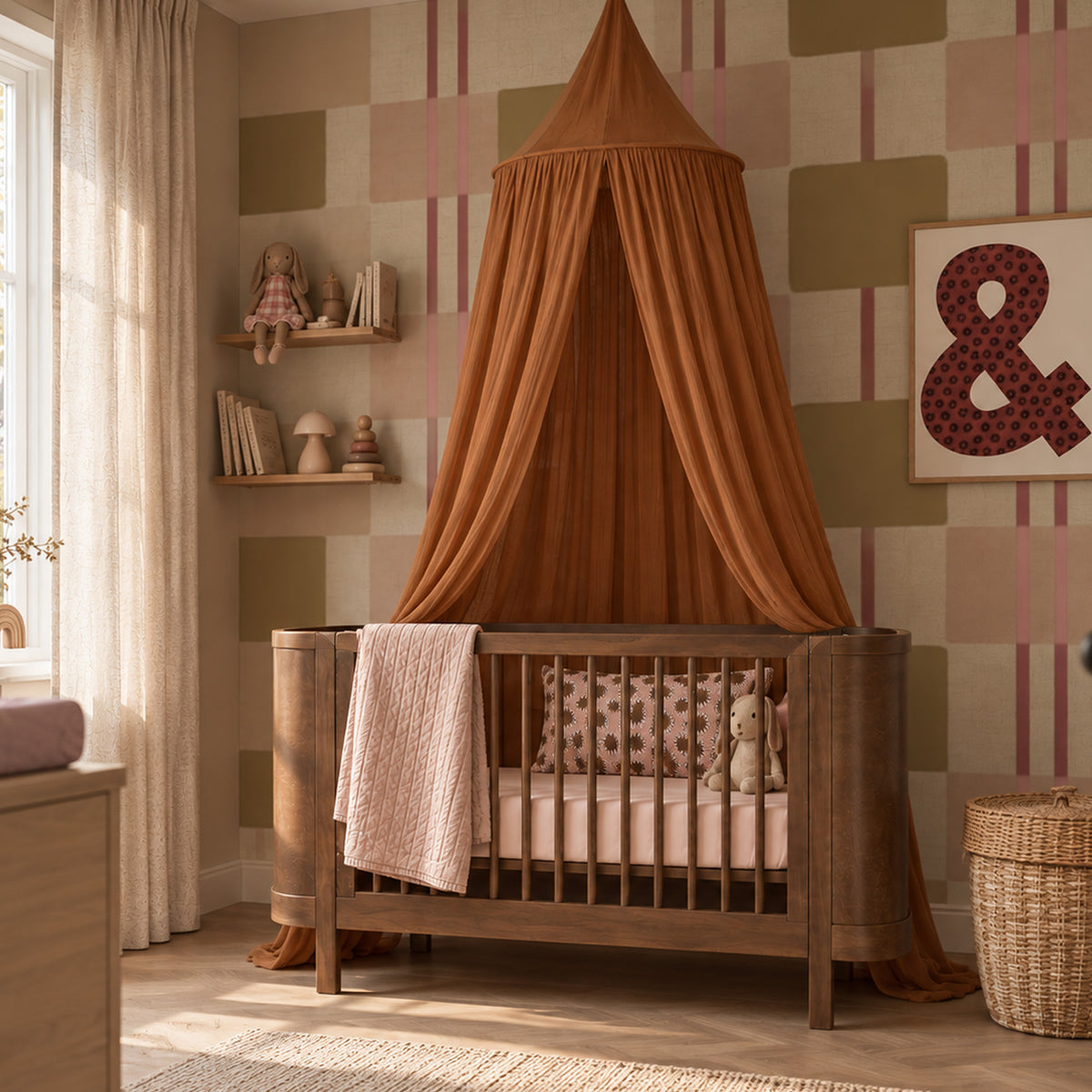 DERYAN Moustiquaire bébé Vintage 245cm - moustiquaire pour enfant - Canopy Caramel