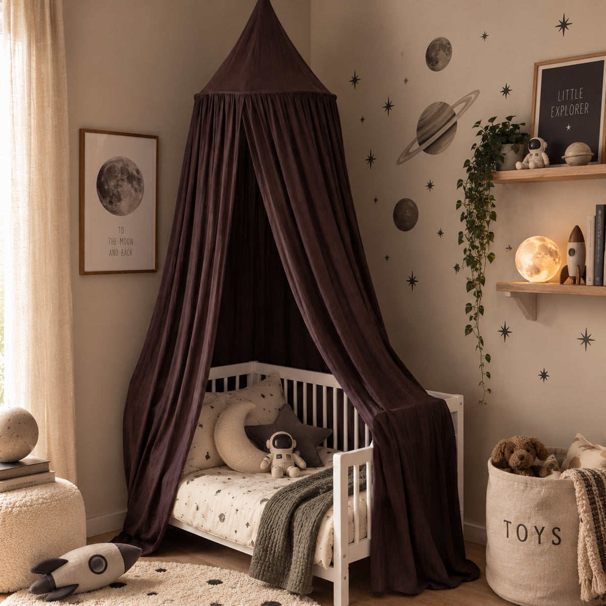 DERYAN Baby Moskitonetz Vintage 245cm - Kinder Moskitonetz - Baldachin Kastanie