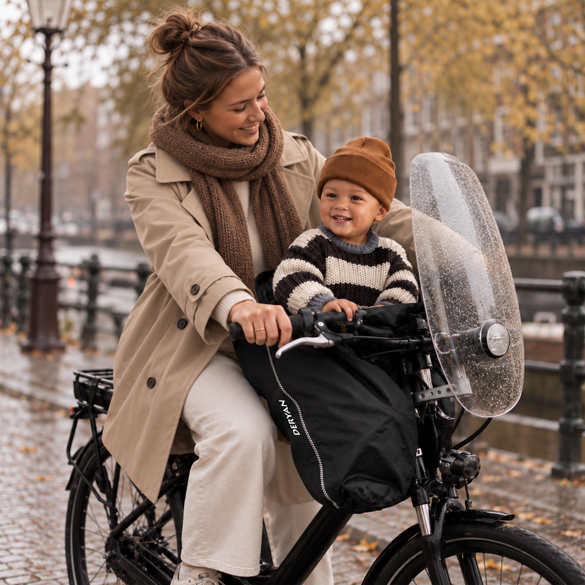 DERYAN Bike-a-way Jepp/Mini Fietsstoeltje voor - fiets Regenhoes - warme jas en windbreaker + regenponcho