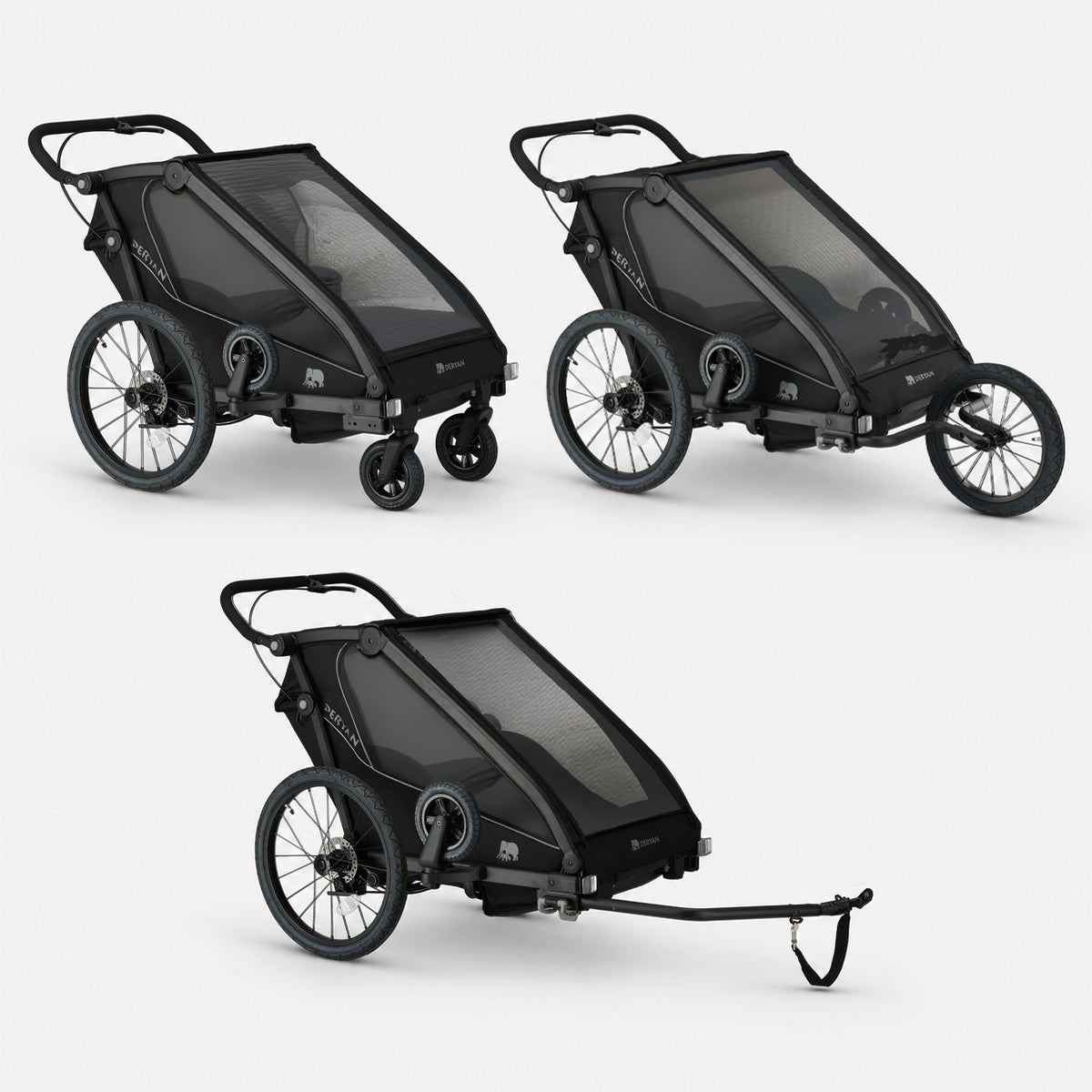Luxe Fietskar V3 - 3-in-1 - Wandelwagen - Hardloopkinderwagen Zwart