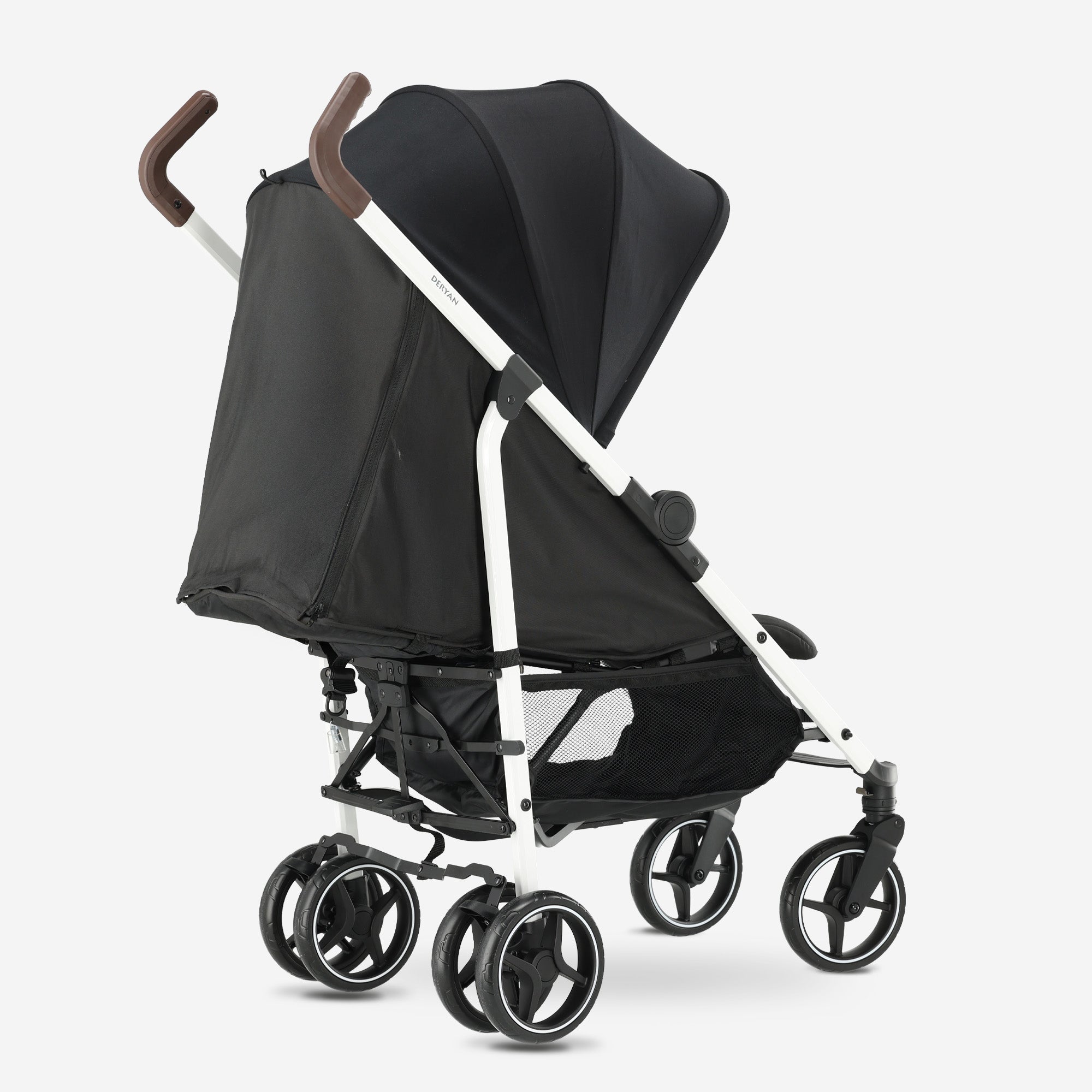 Deryan Bobbie Buggy - Paraplu Buggy - 5-Punts Gordel - Draagtas - Geschikt voor Kinderen tot 22 kg - Verstelbare rugleuning - Zwart  - Wit Frame