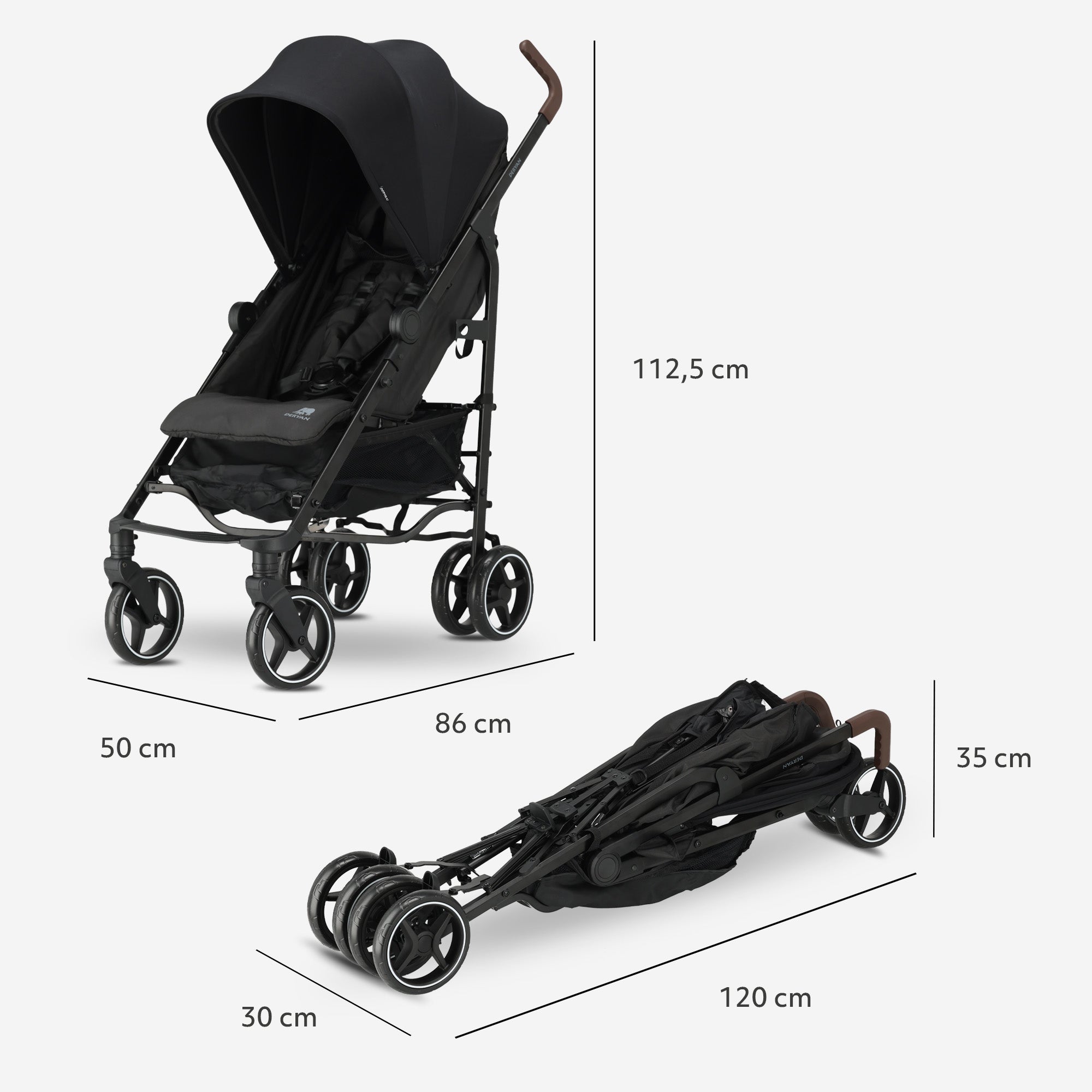 Deryan Bobbie Buggy - Paraplu Buggy - 5-Punts Gordel - Muggennet - Draagtas - Geschikt voor Kinderen tot 22 kg - Verstelbare rugleuning - Zwart