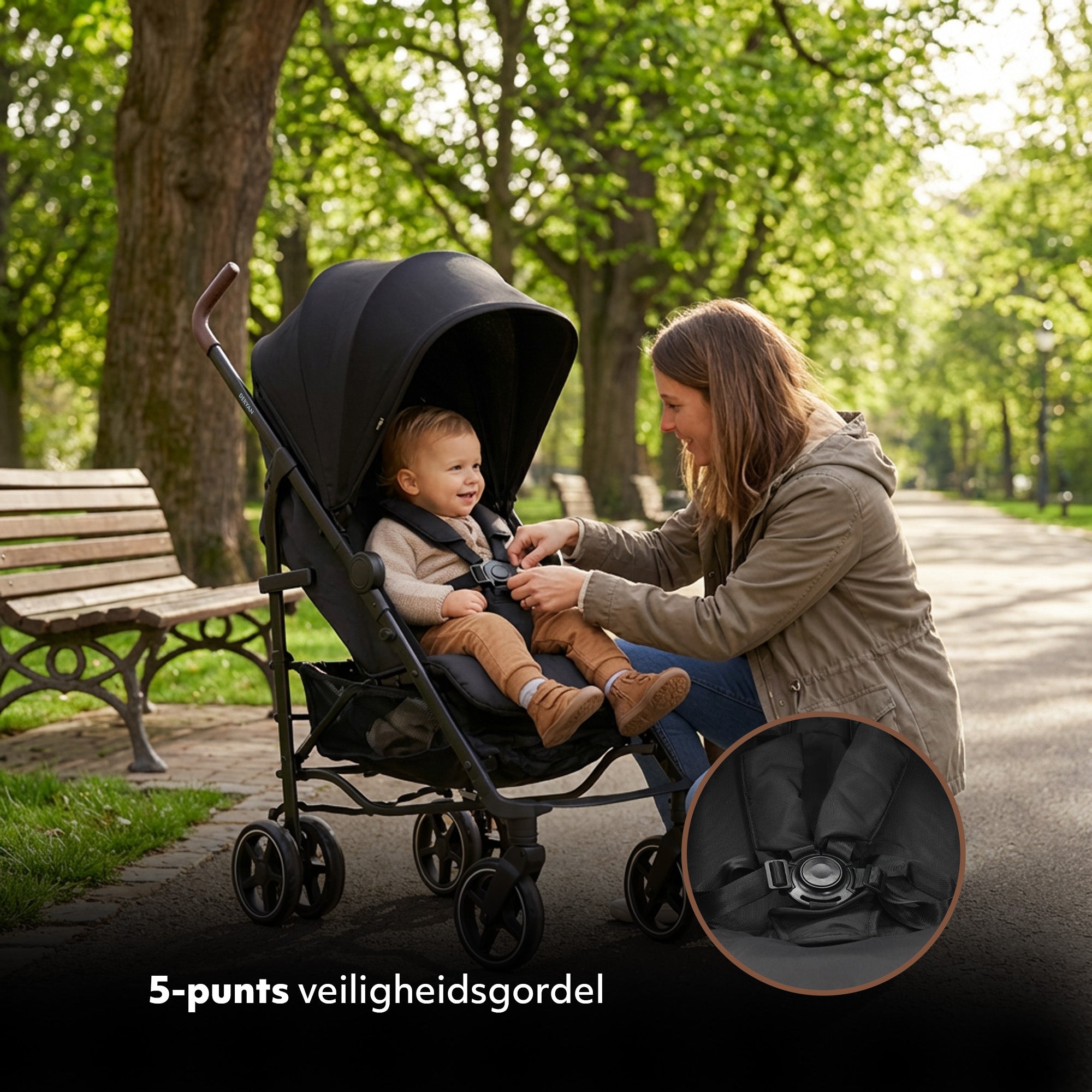 Deryan Bobbie Buggy - Paraplu Buggy - 5-Punts Gordel - Muggennet - Draagtas - Geschikt voor Kinderen tot 22 kg - Verstelbare rugleuning - Zwart