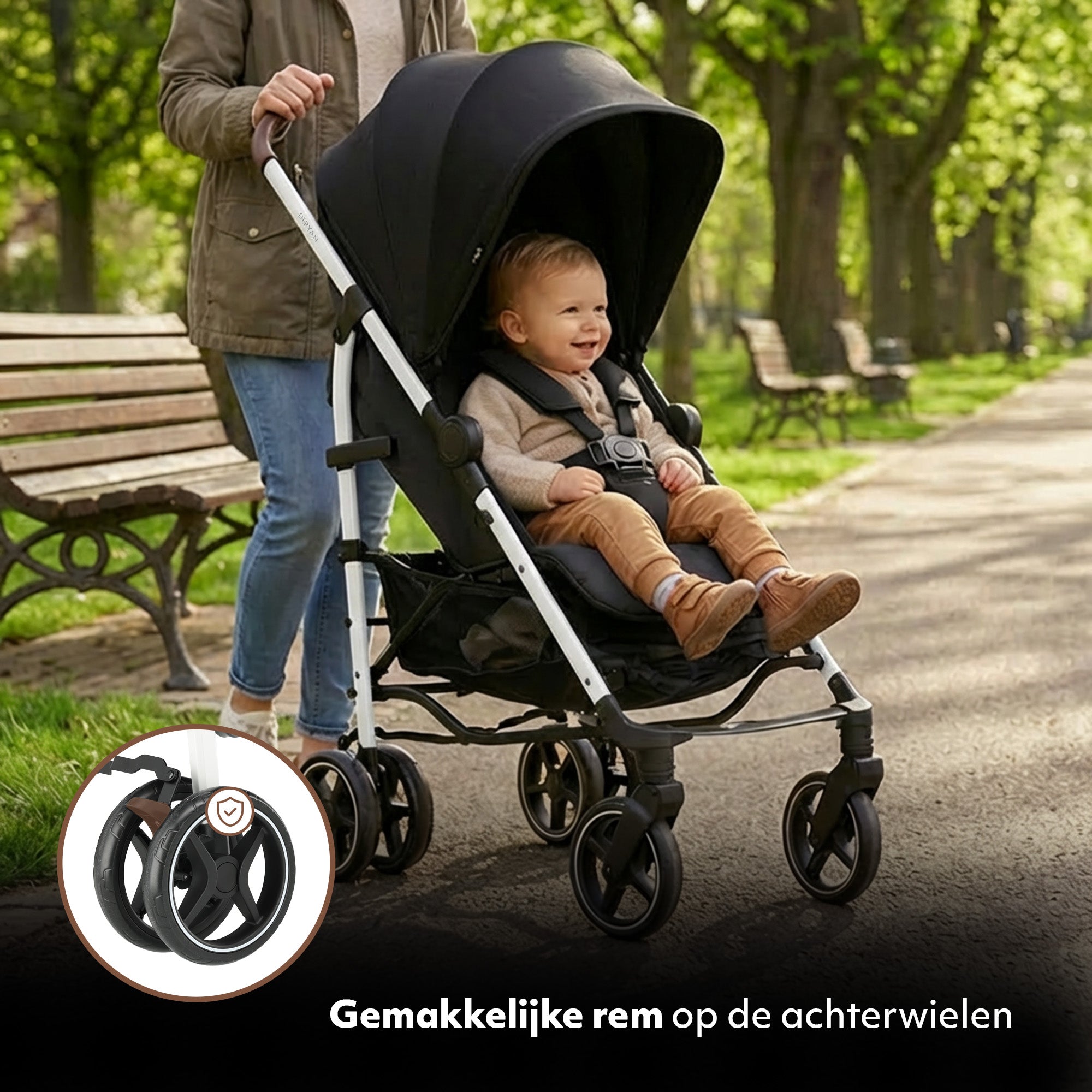 Deryan Bobbie Buggy - Paraplu Buggy - 5-Punts Gordel - Draagtas - Geschikt voor Kinderen tot 22 kg - Verstelbare rugleuning - Zwart  - Wit Frame