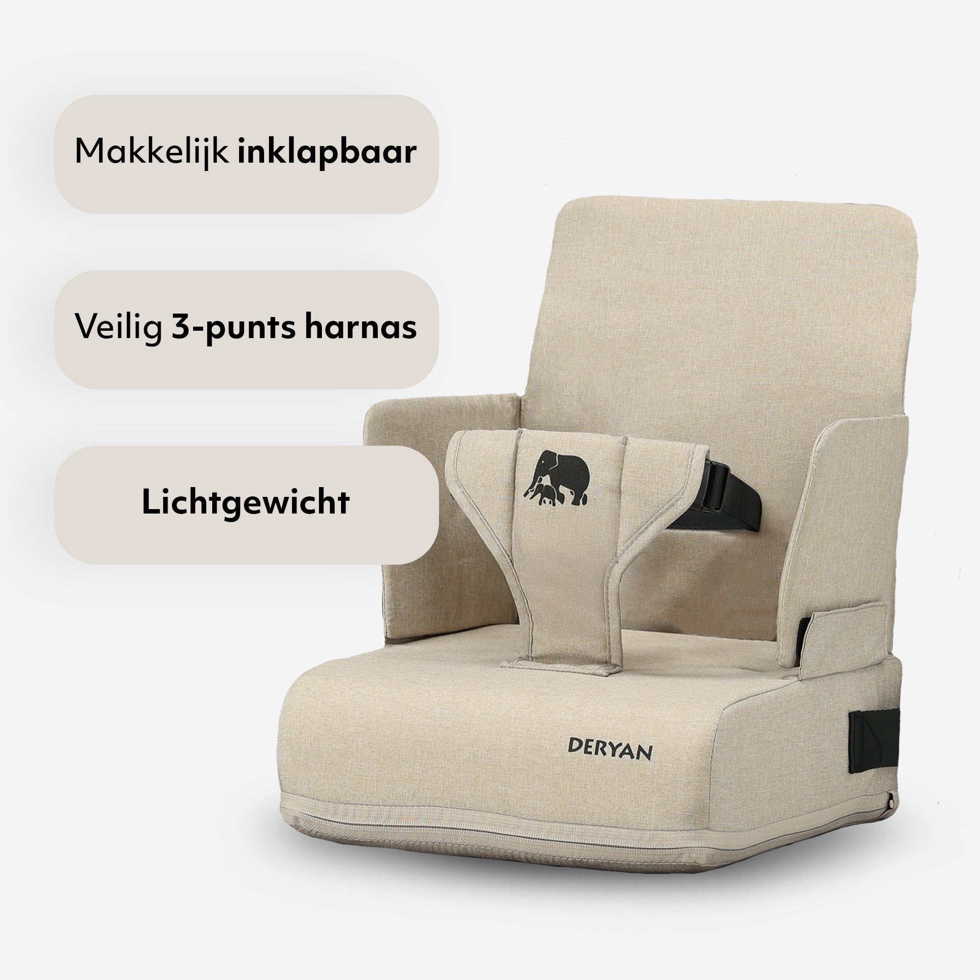 Deryan Travel Booster Stoelverhoger - Inclusief bevestigingsriem Nougat