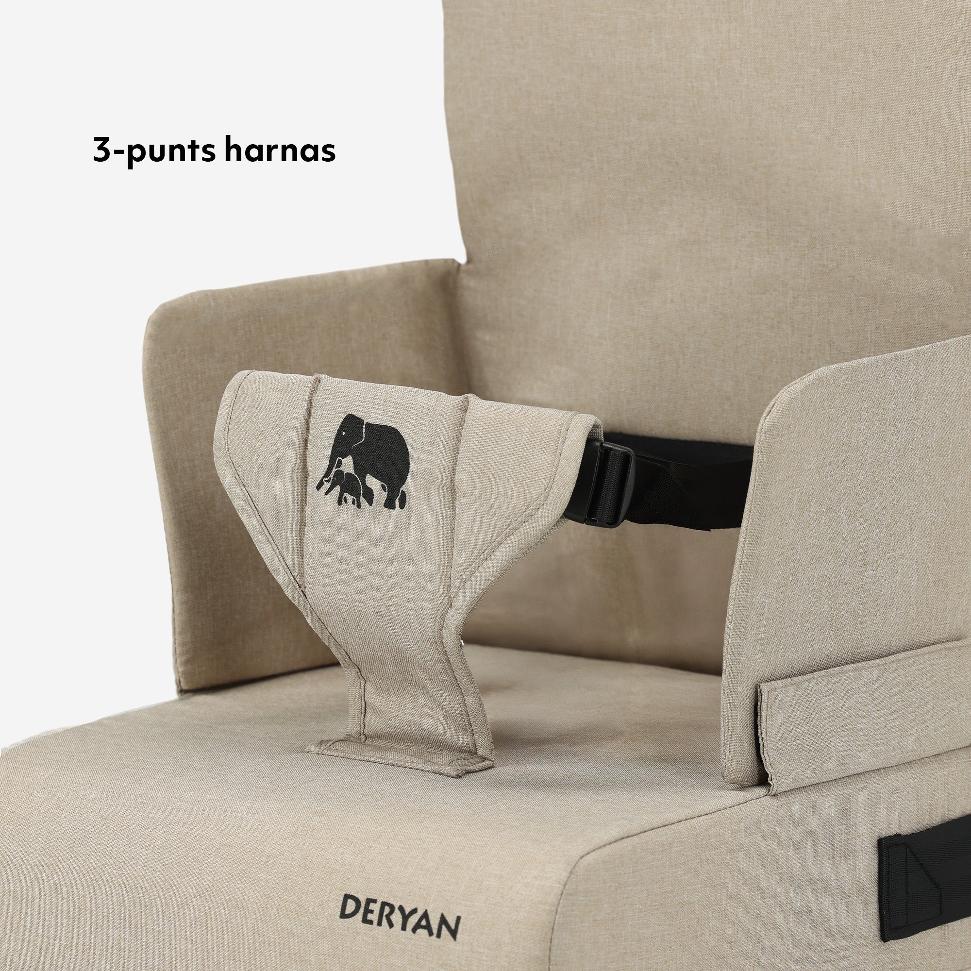 Deryan Travel Booster Stoelverhoger - Inclusief bevestigingsriem Nougat