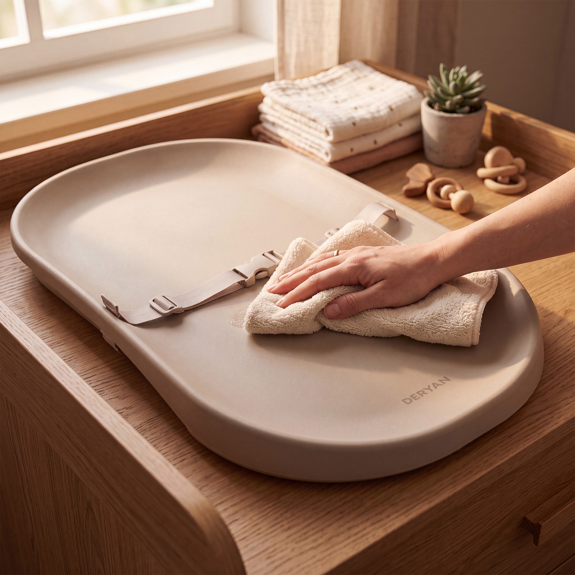 Verschoonkussen & Aankleedkussen – Multifunctioneel Waterdicht Verschoonmatje met Verhoogde Randen, Antislip PU-schuim – Comfortabel, Veilig & Hygiënisch Taupe