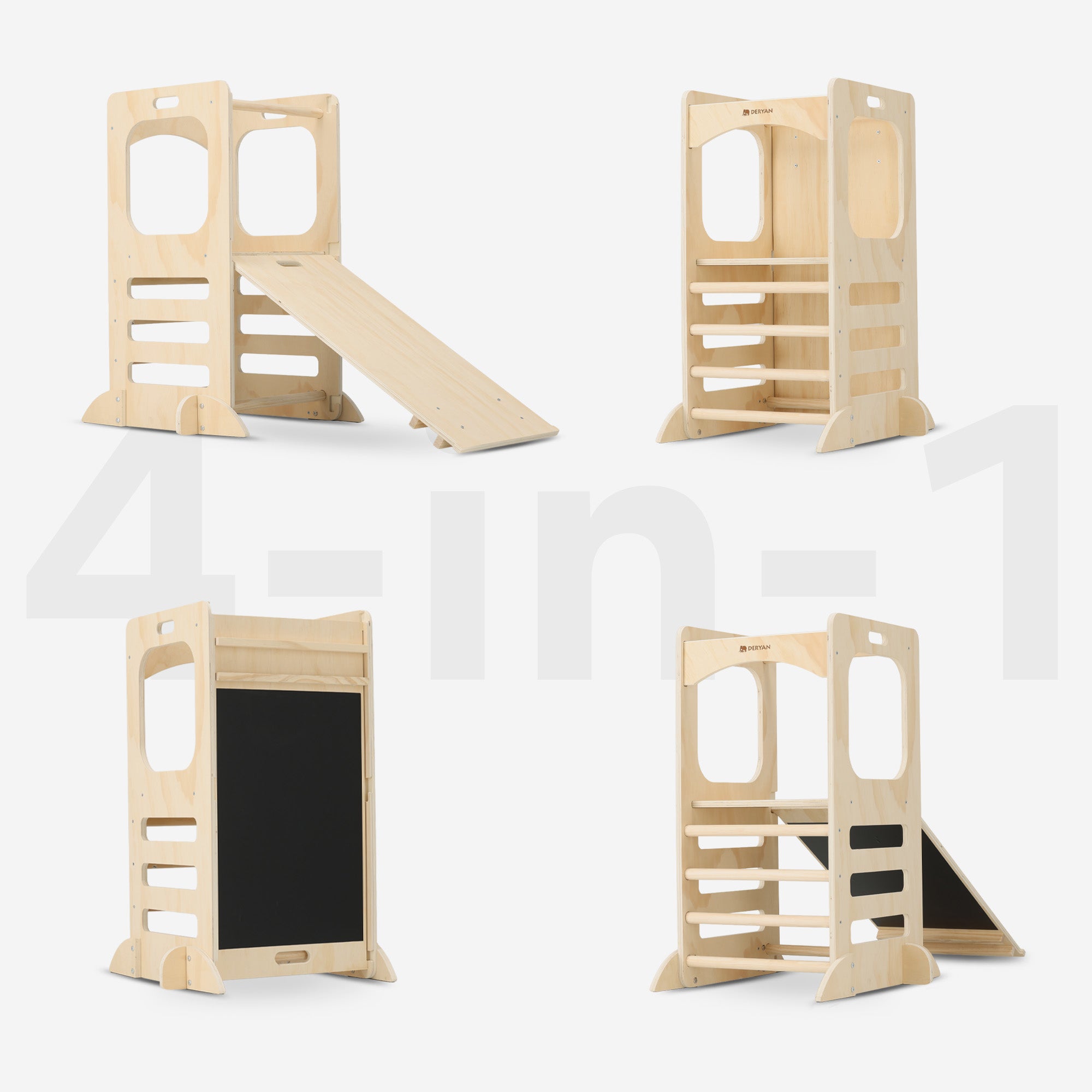 Luxe 4-in-1 Leertoren - Klimtoren met Glijbaan en Krijtbord