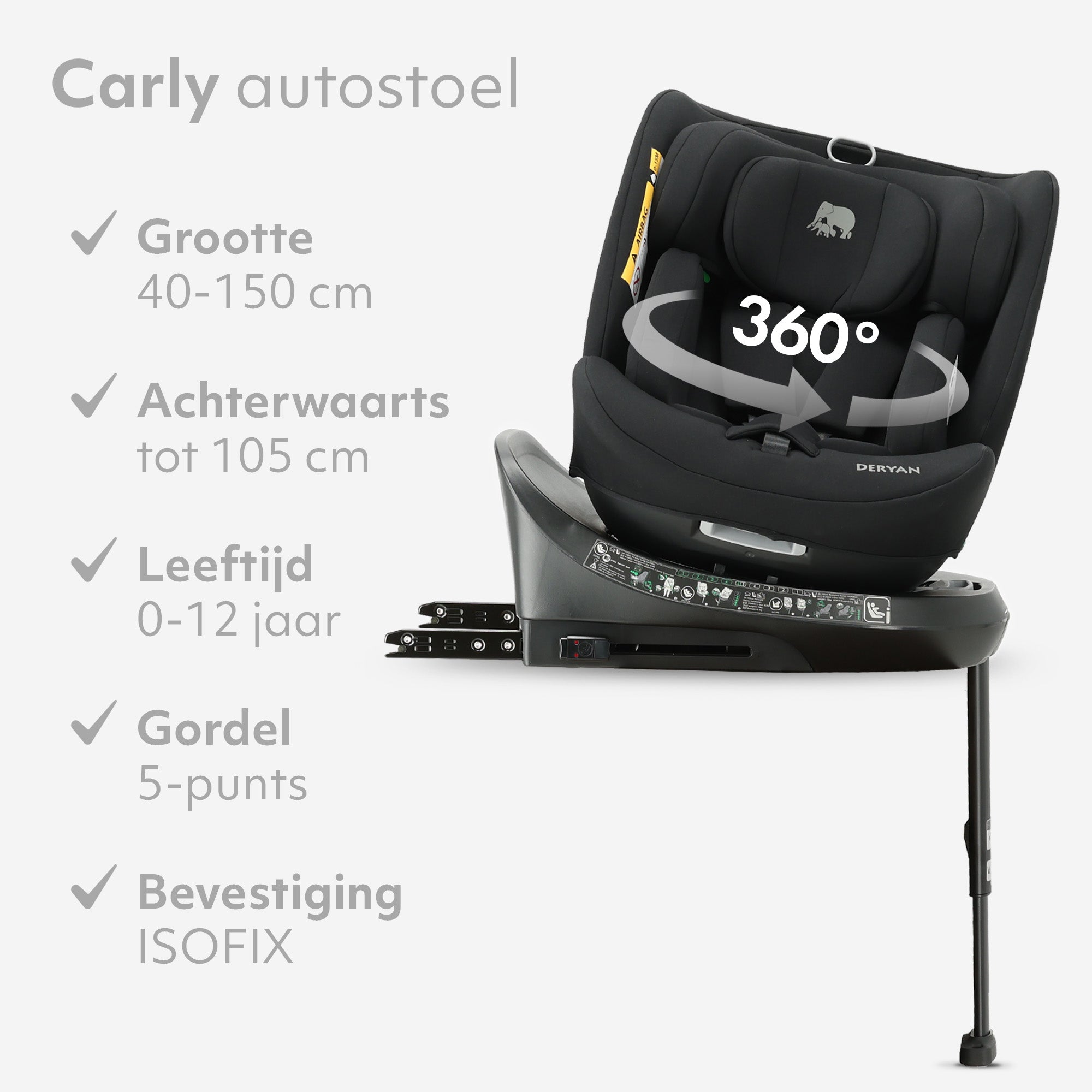 Deryan Carly Luxe i-Size Autostoel - 0-36kg - Isofix + steunpoot - 360 draaibaar