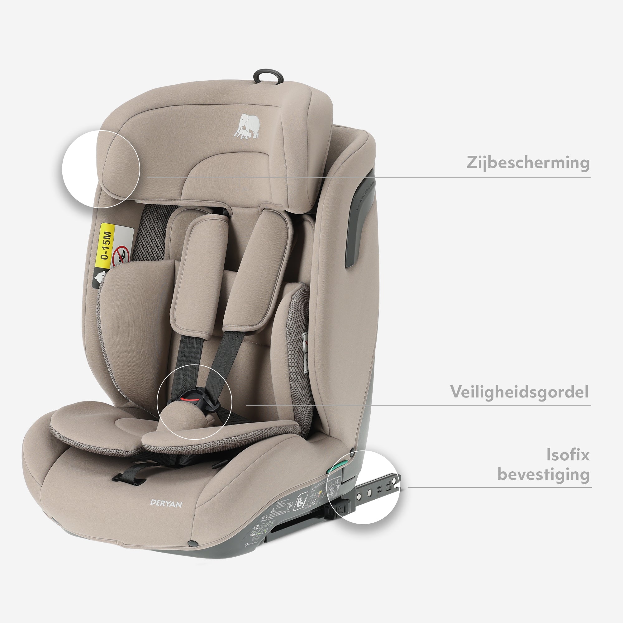 Carter Luxe i-Size/isofix Autostoel 76-150 cm - 9-36 kg - Diepe zitting - Afstelbare hoofdsteun - Veiligheidssystemen - Eenvoudig te reinigen - Groep 1/2/3 - Nougat