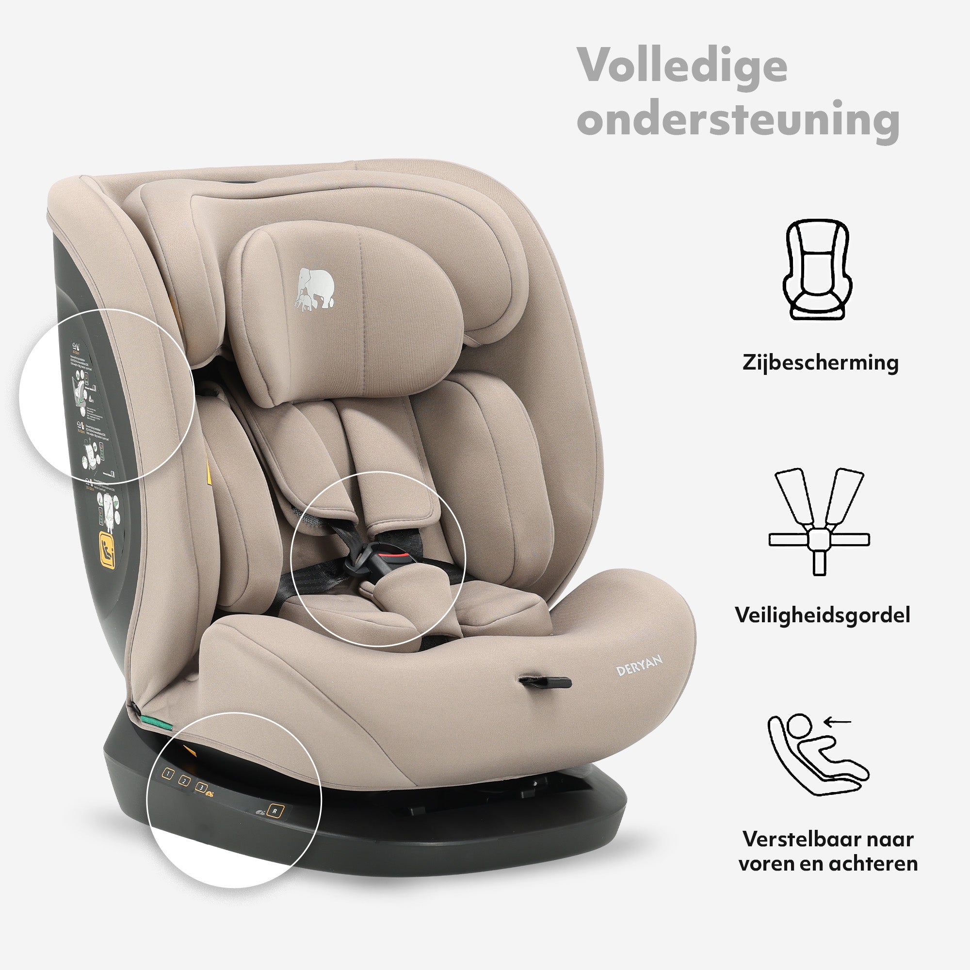 Clyde I-Size Autostoel - Geschikt vanaf 40 tot 150 cm - Groep 0/1/2/3 - Te bevestigen met gordel - Nougat