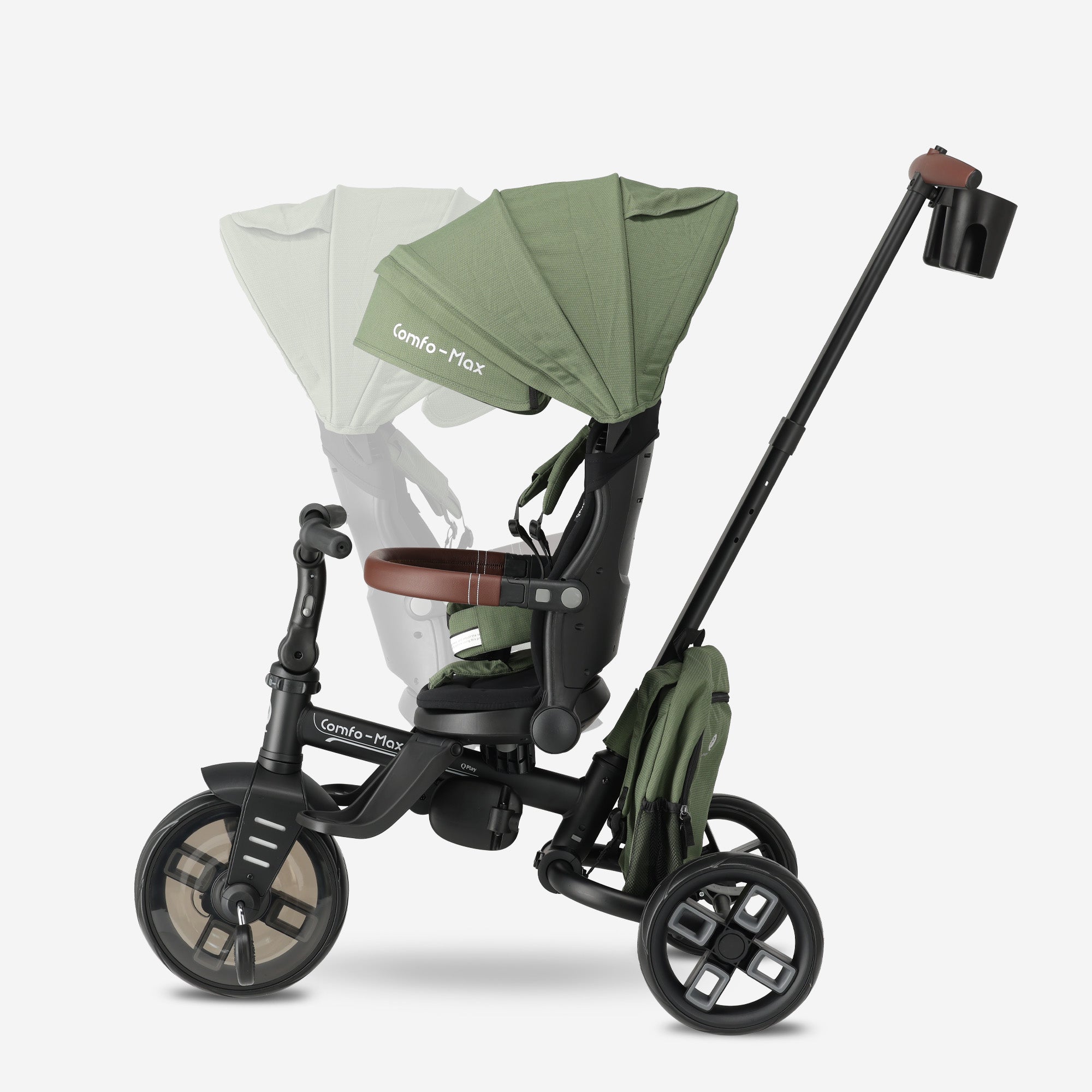 Qplay Comfo Max Driewieler met Duwstang - 7-in-1 Peuterfiets - Groen
