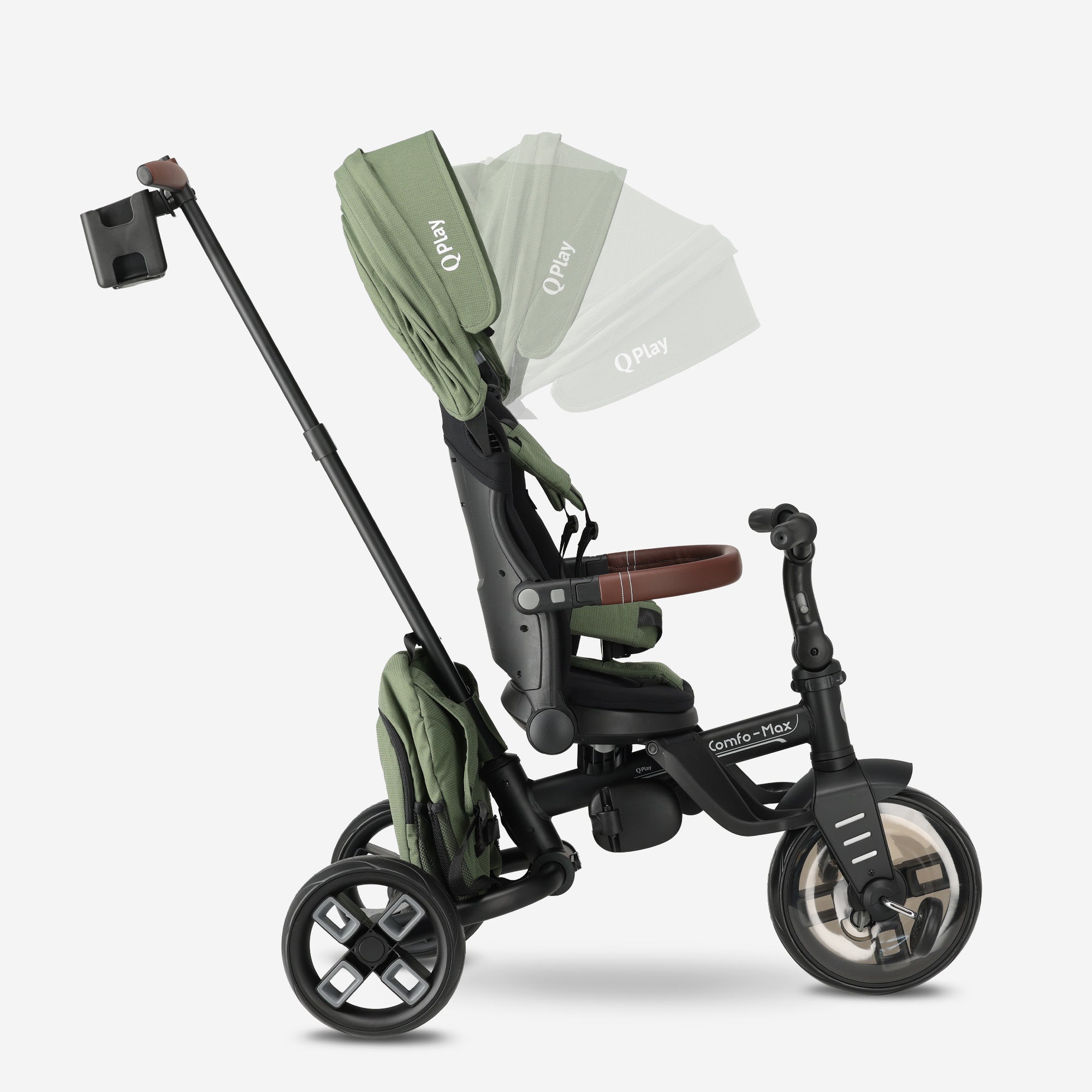 Qplay Comfo Max Driewieler met Duwstang - 7-in-1 Peuterfiets - Groen