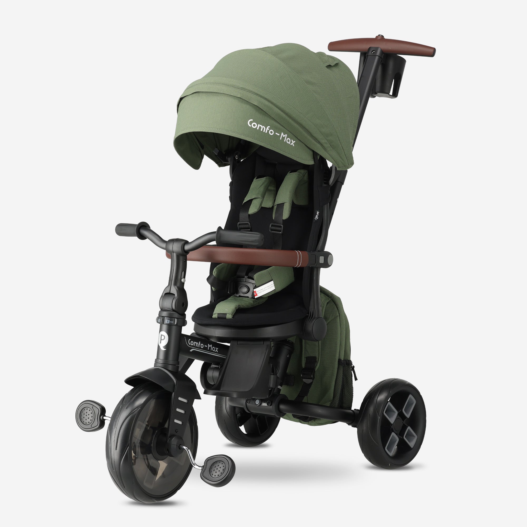 Qplay Comfo Max Driewieler met Duwstang - 7-in-1 Peuterfiets - Groen