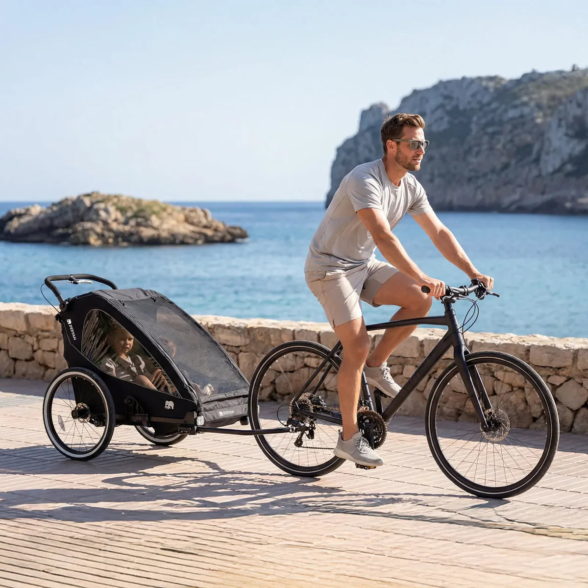 Luxe Fietskar V2 - Wandelwagen - Hardloopkinderwagen Zwart