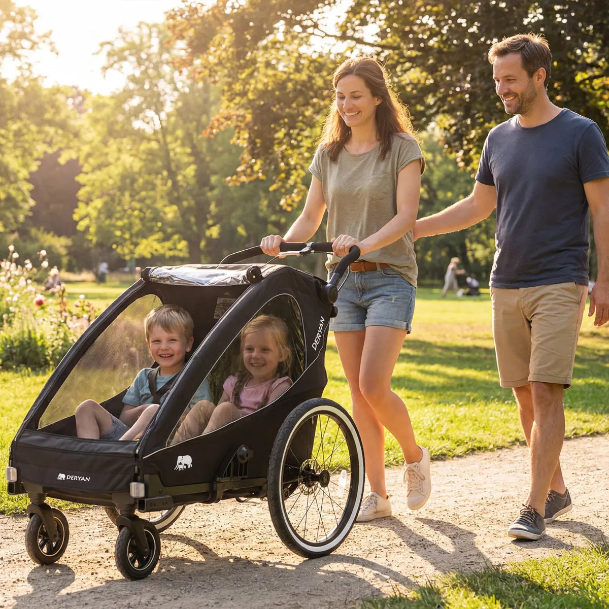Luxe Fietskar V2 - Wandelwagen - Hardloopkinderwagen Zwart