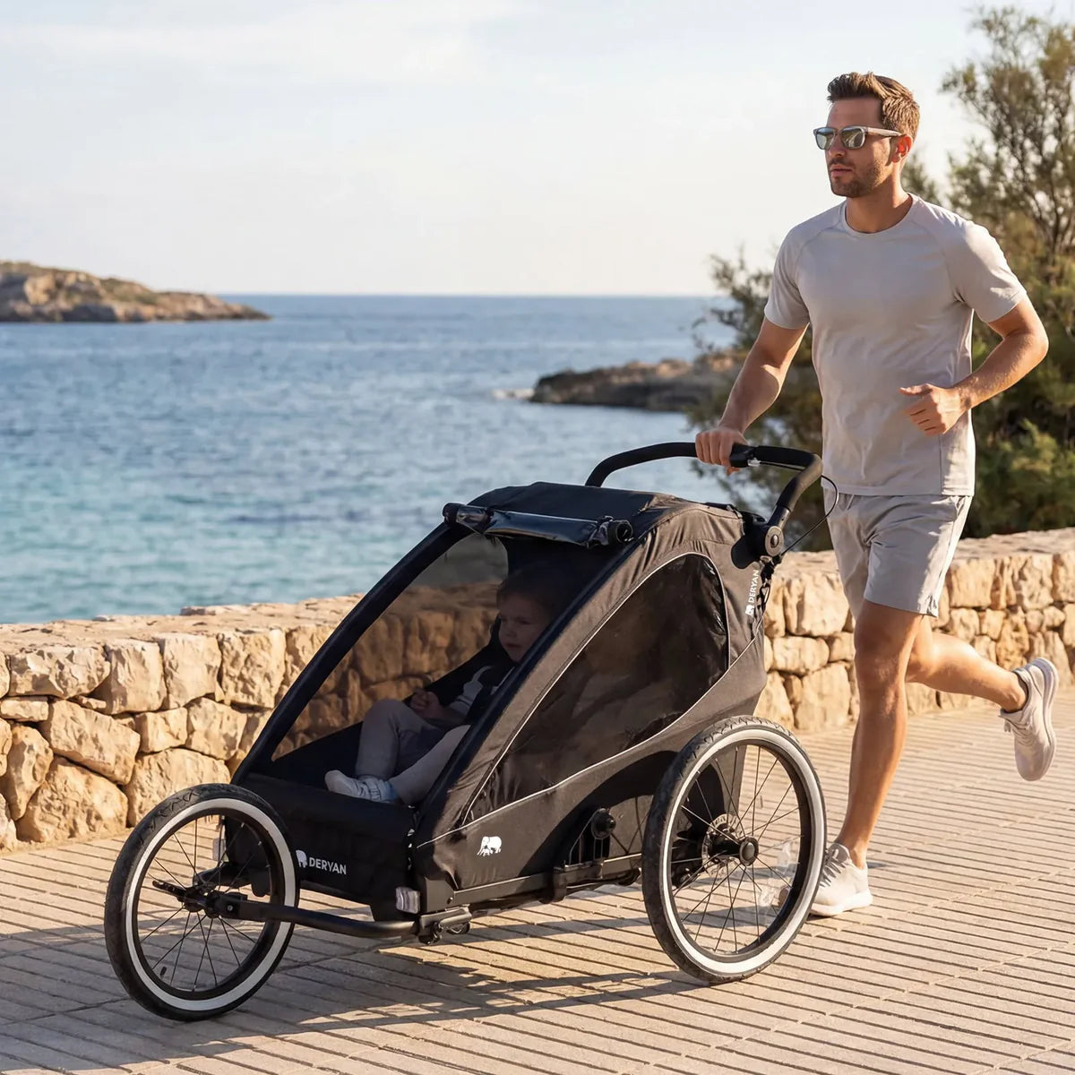 Luxe Fietskar V2 - Wandelwagen - Hardloopkinderwagen Zwart