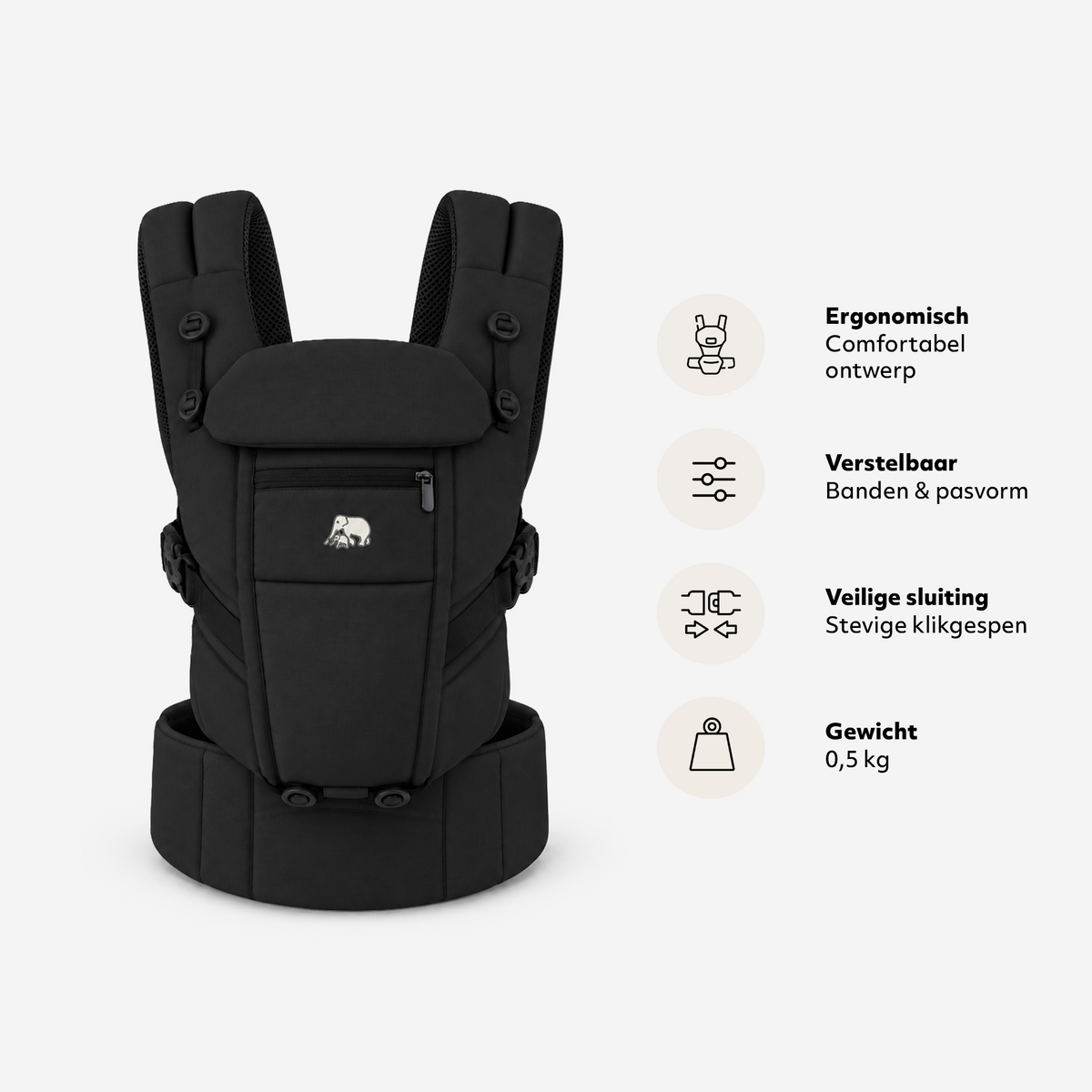 Deryan Ergonomische Draagzak - Buikdrager 4-in-1 - Zwart