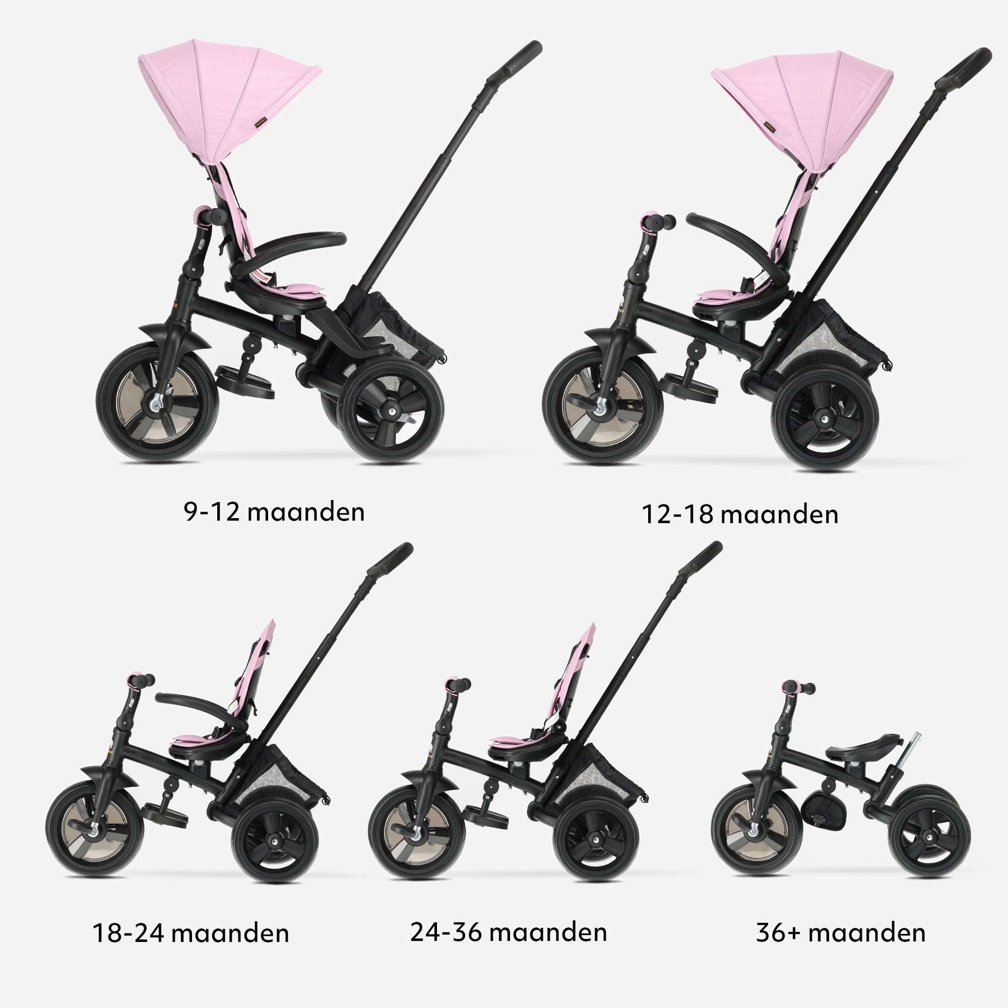 Explorer Luxe Driewieler met duwstang - Opvouwbaar met mandje roze