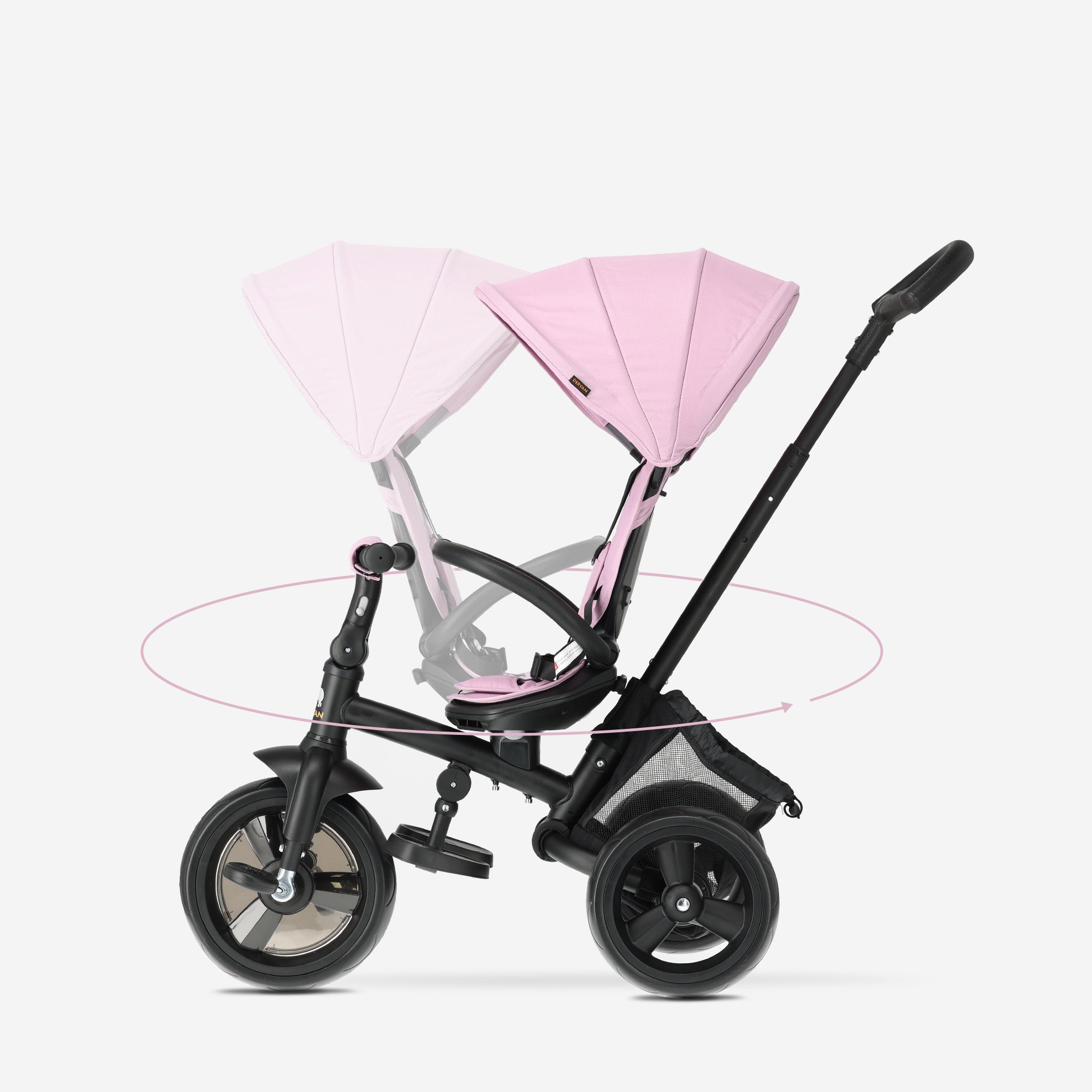 Explorer Luxe Driewieler met duwstang - Opvouwbaar met mandje roze