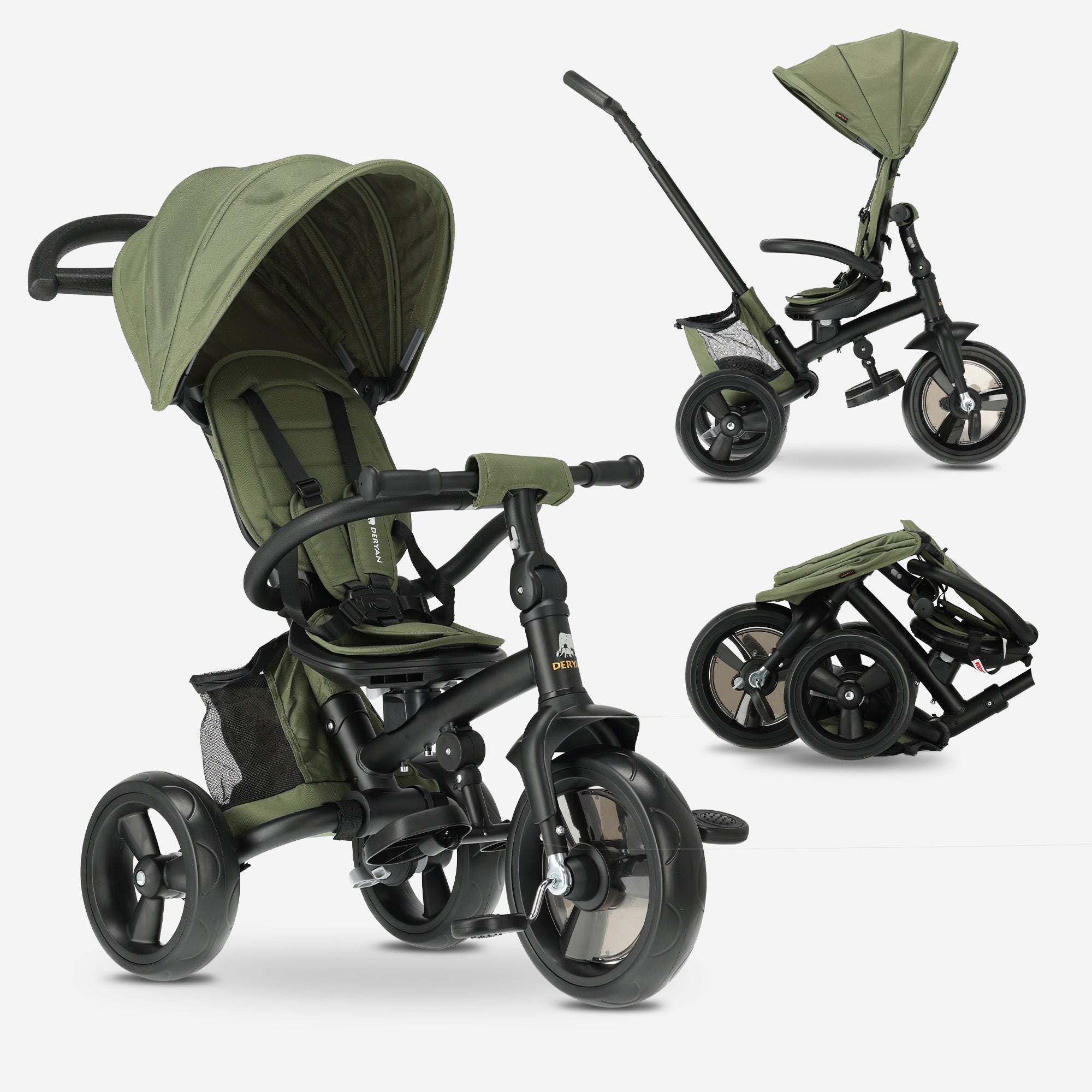 Explorer Luxe Driewieler met duwstang - Opvouwbaar met mandje groen