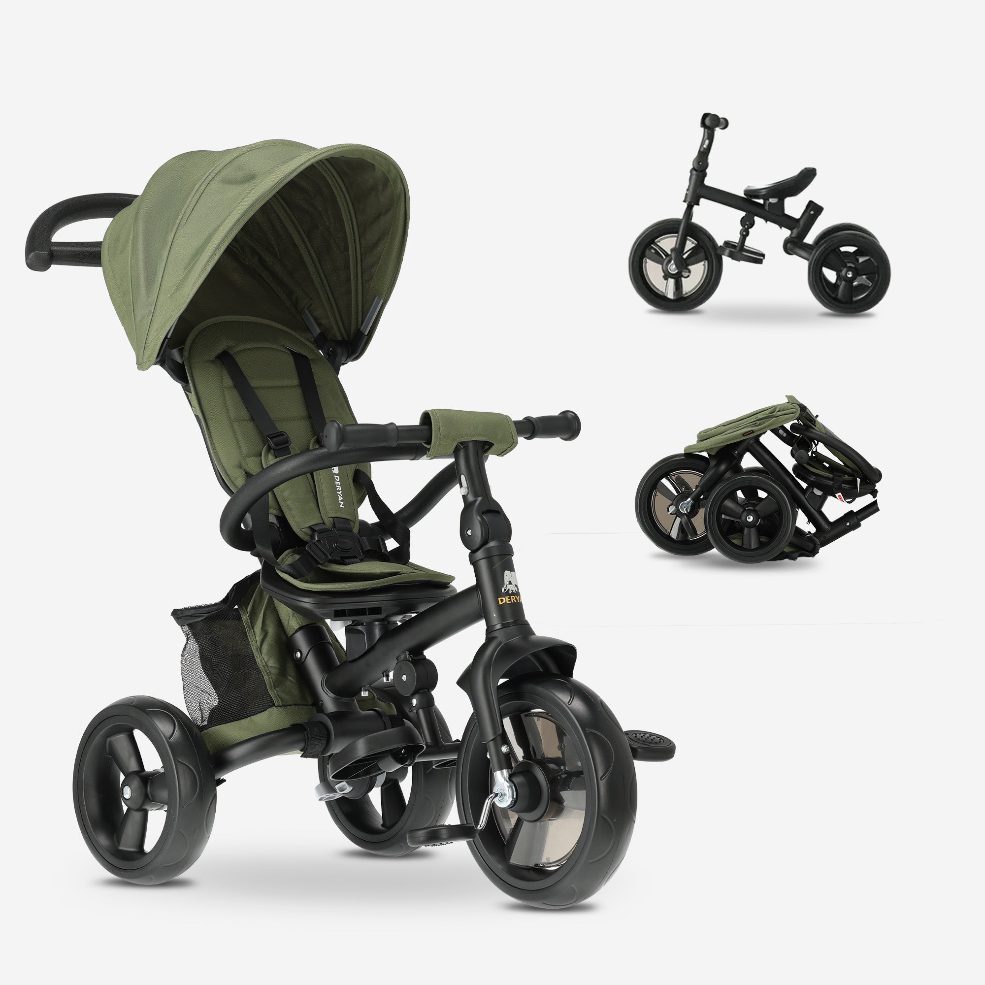 Explorer Luxe Driewieler met duwstang - Opvouwbaar met mandje groen