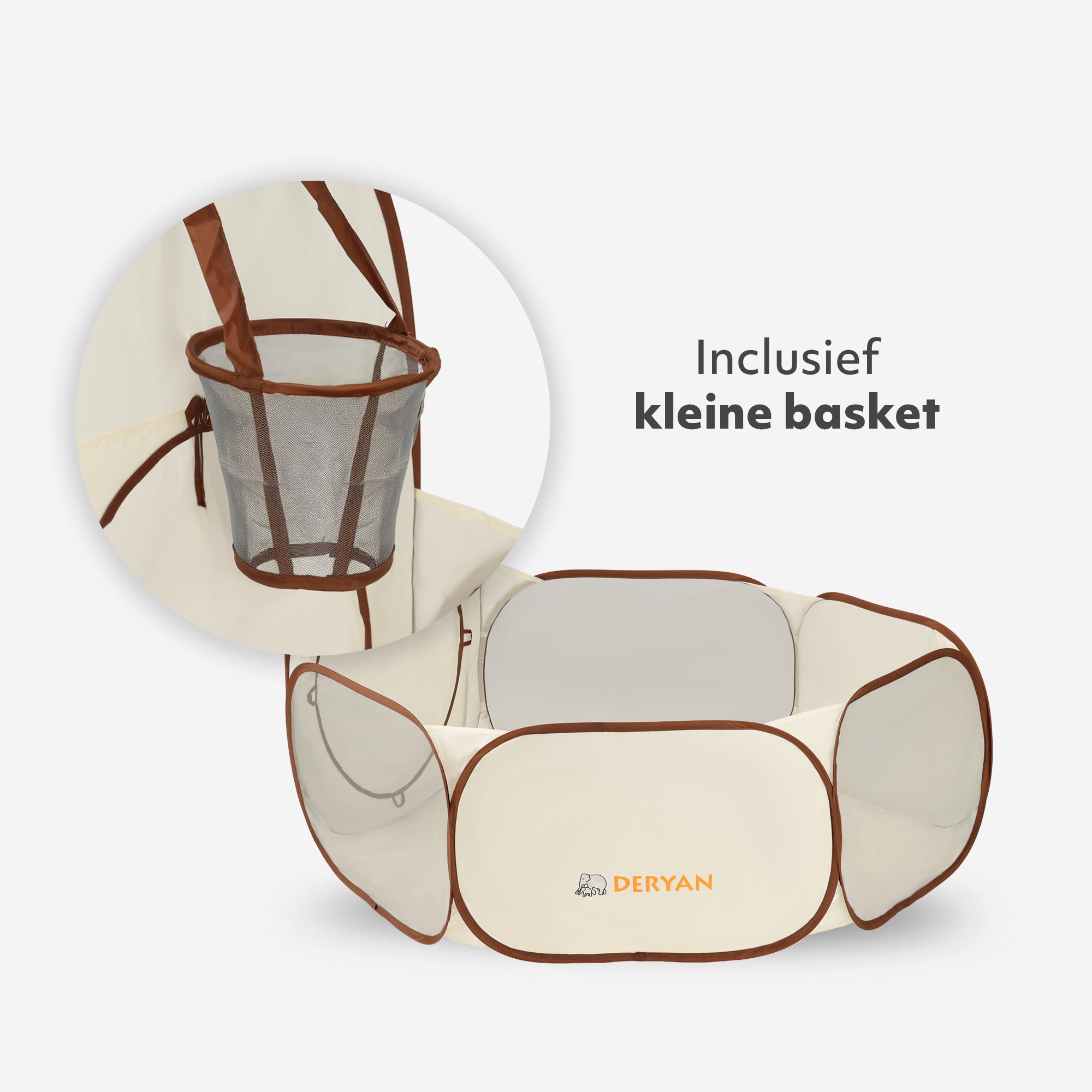 Deryan Luxe Pop Up Kindertent - Speeltent voor Kinderen - Basketbal Ballenbak met 45 ballen -Cream/Bruin
