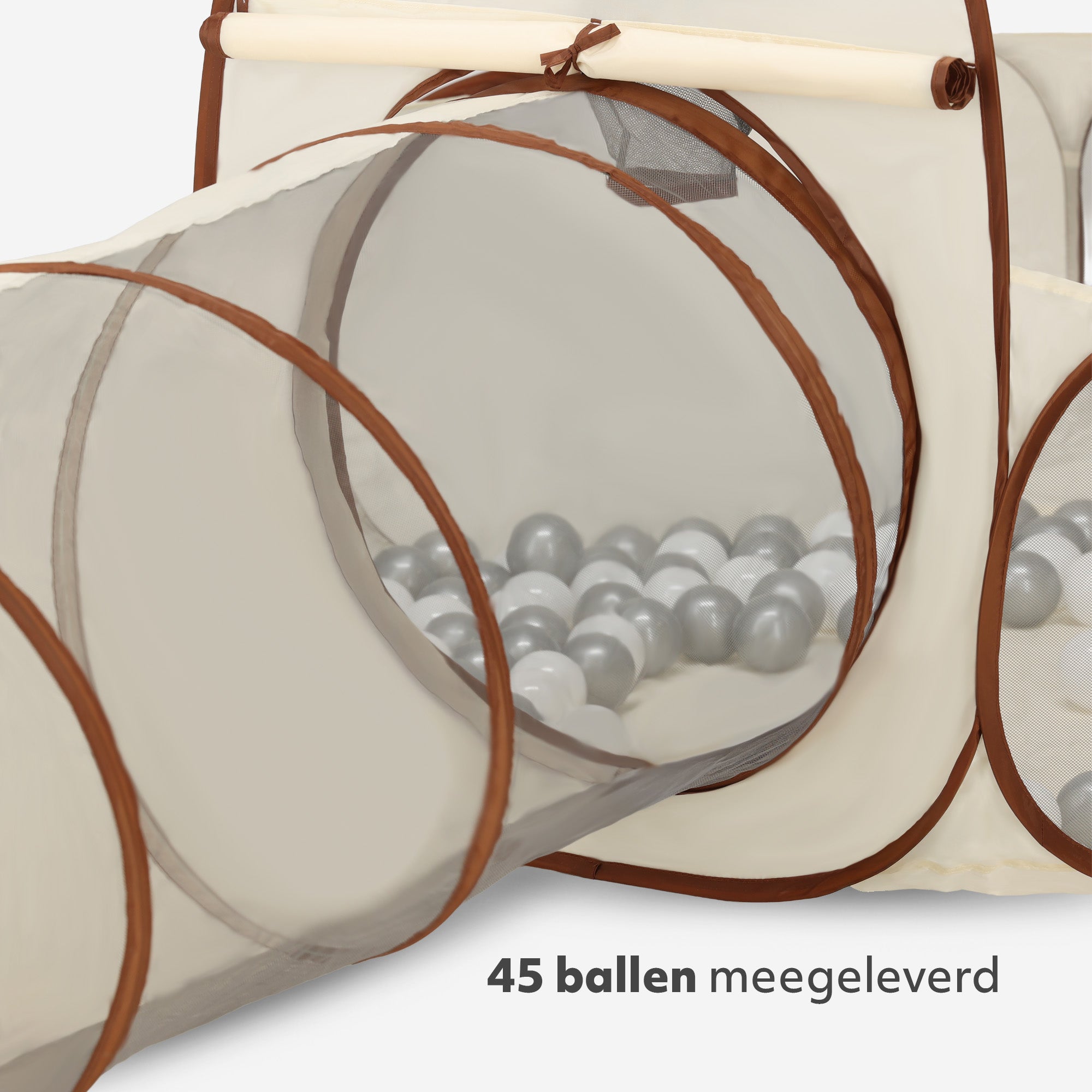 Deryan Luxe Pop Up Kindertent - Speeltent voor Kinderen - Basketbal Ballenbak met 45 ballen -Cream/Bruin