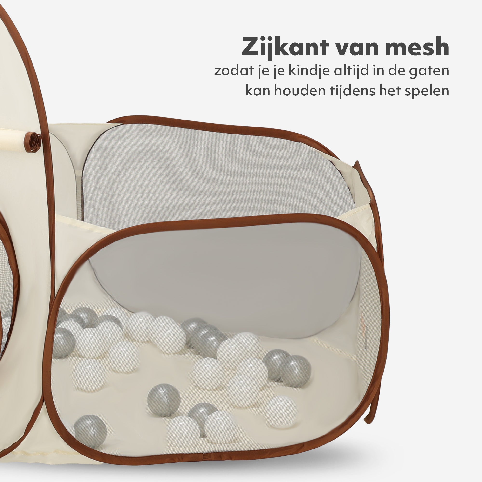 Deryan Luxe Pop Up Kindertent - Speeltent voor Kinderen - Basketbal Ballenbak met 45 ballen -Cream/Bruin