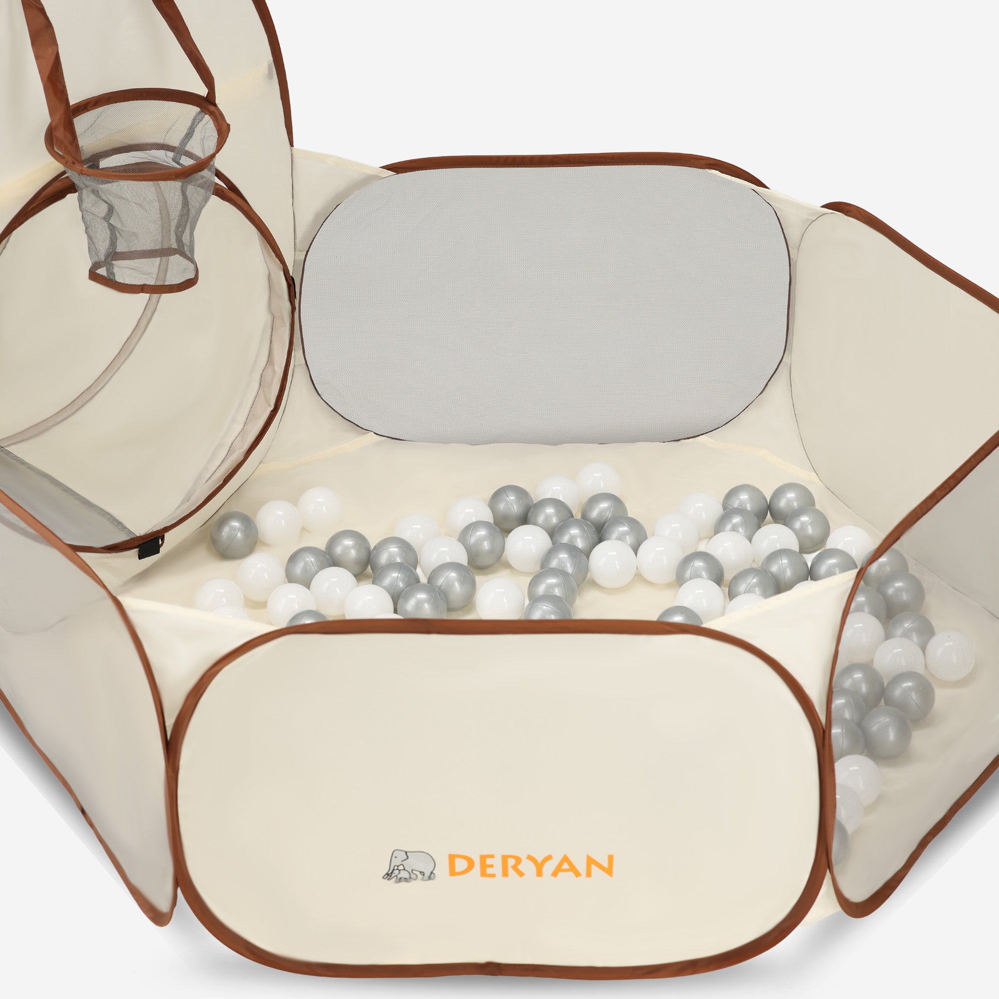 Deryan Luxe Pop Up Kindertent - Speeltent voor Kinderen - Basketbal Ballenbak met 45 ballen -Cream/Bruin