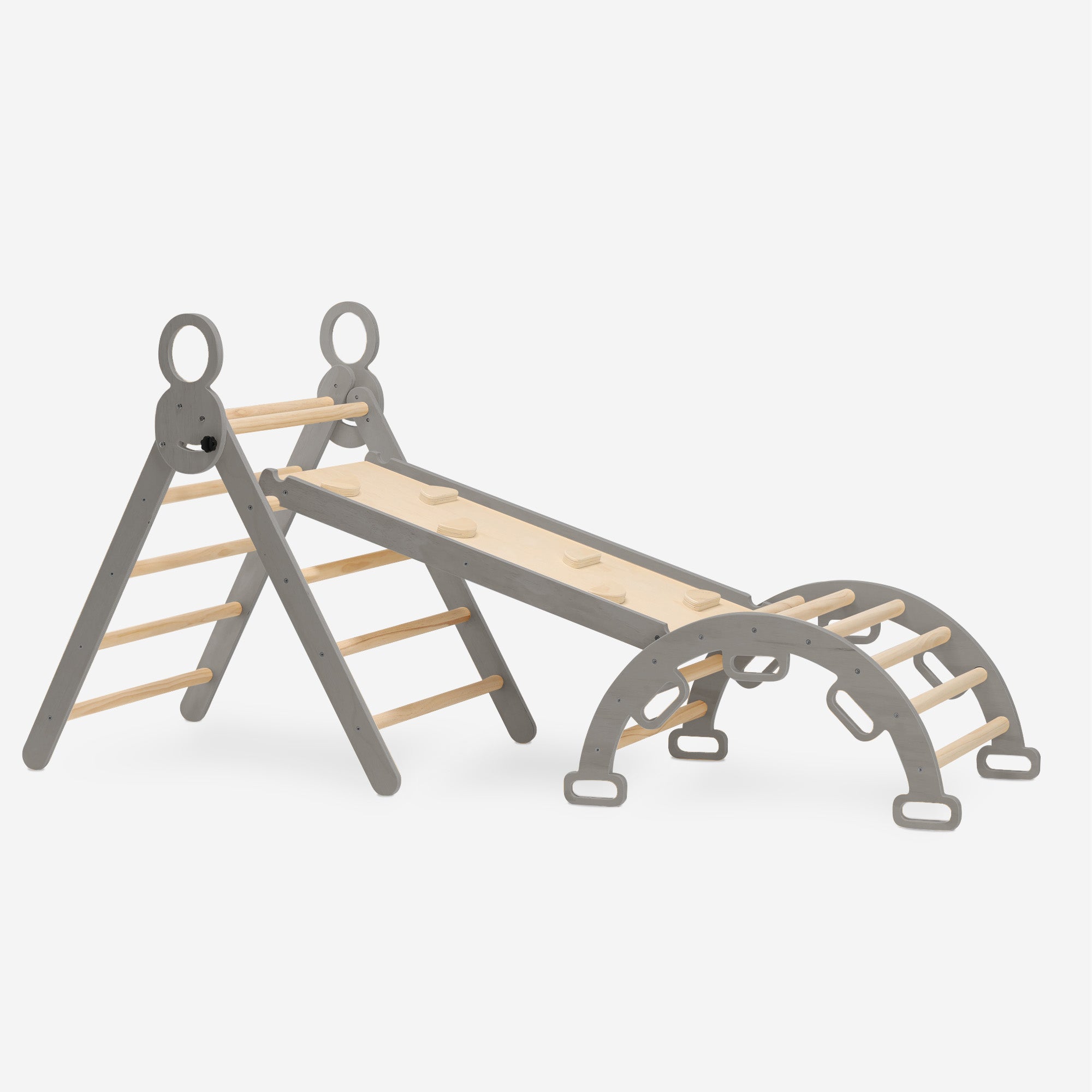 Deryan Luxe XXL Klimrek - Opvouwbare Driehoek + Klimboog + Helling met Glijbaan Grijs