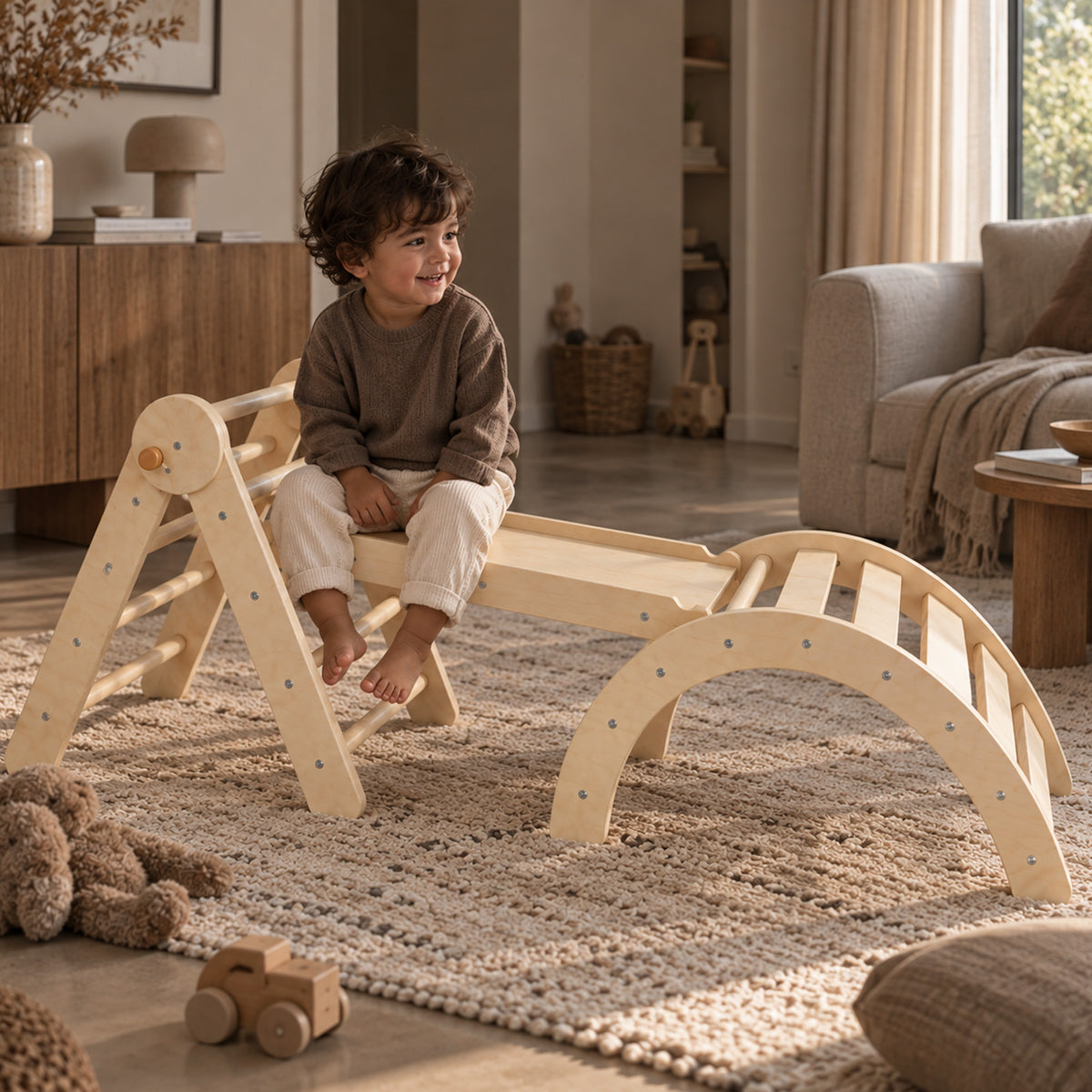 Luxe Mini Klimrek - Driehoek, Klimboog en Glijbaan - Incl. Kussen