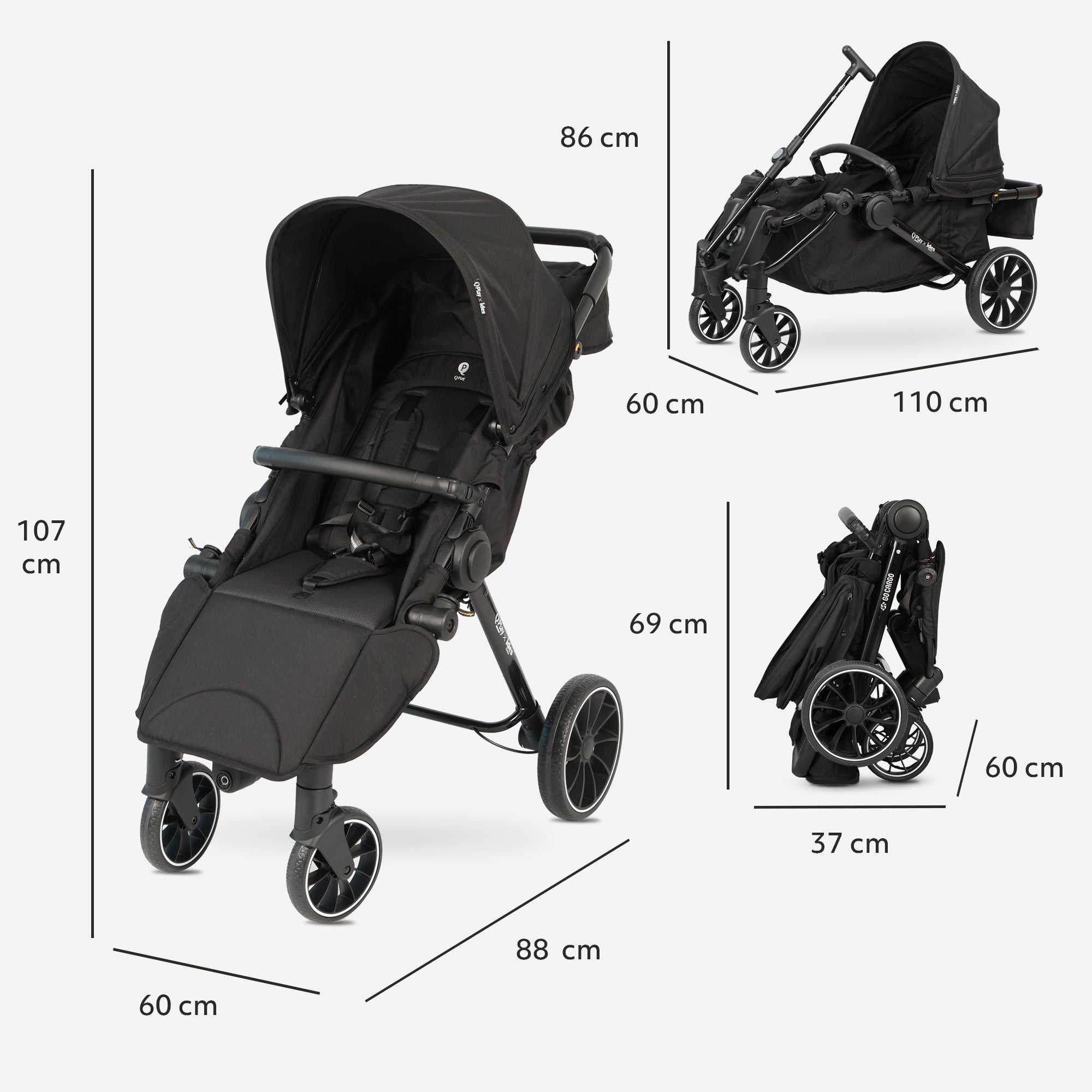 Qplay Go Cargo Kinderwagen & Bolderkar - Zwart