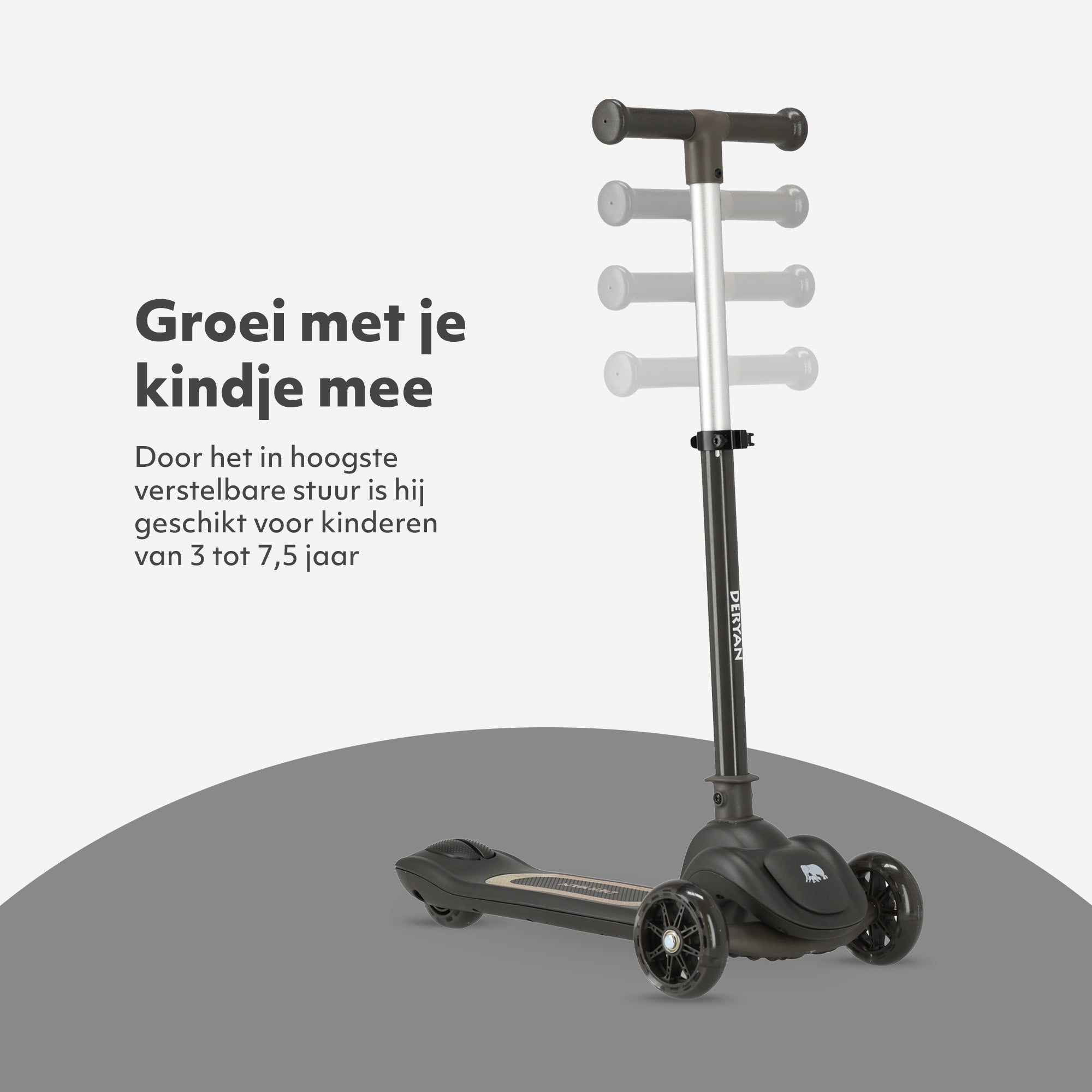 Harvey Kinderstep step 3 wielen - leeftijdsgroep 3+ - max 50kg - LED verlichting in de wielen - hoogte verstelbaar 65-70-75-80 cm - Zwart  4.6