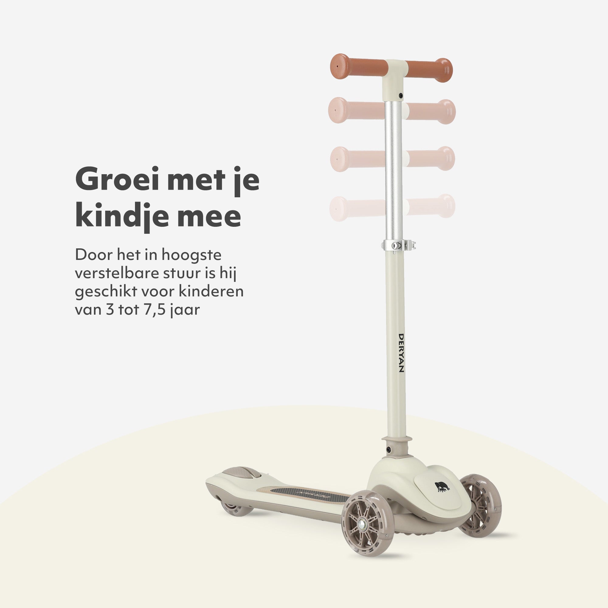 Harvey Kinderstep step 3 wielen - leeftijdsgroep 3+ - max 50kg - LED verlichting in de wielen - hoogte verstelbaar 65-70-75-80 cm - Grijs