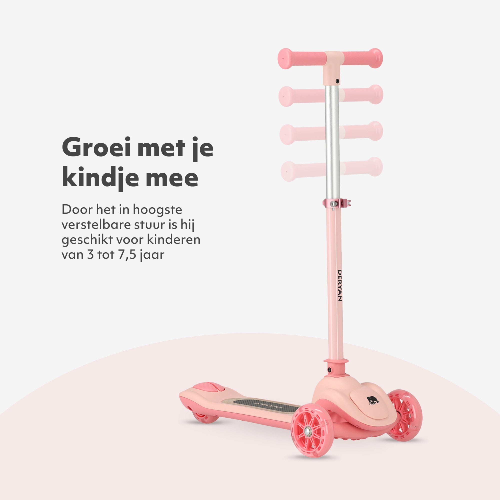 Harvey Kinderstep step 3 wielen - leeftijdsgroep 3+ - max 50kg - LED verlichting in de wielen - hoogte verstelbaar 65-70-75-80 cm - Roze