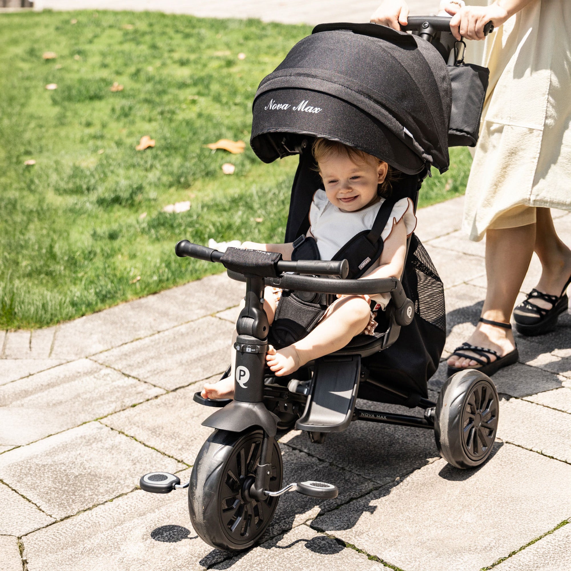 Qplay Nova Max Driewieler met Duwstang - Opvouwbare Peuterfiets - 5-in-1 - Beige